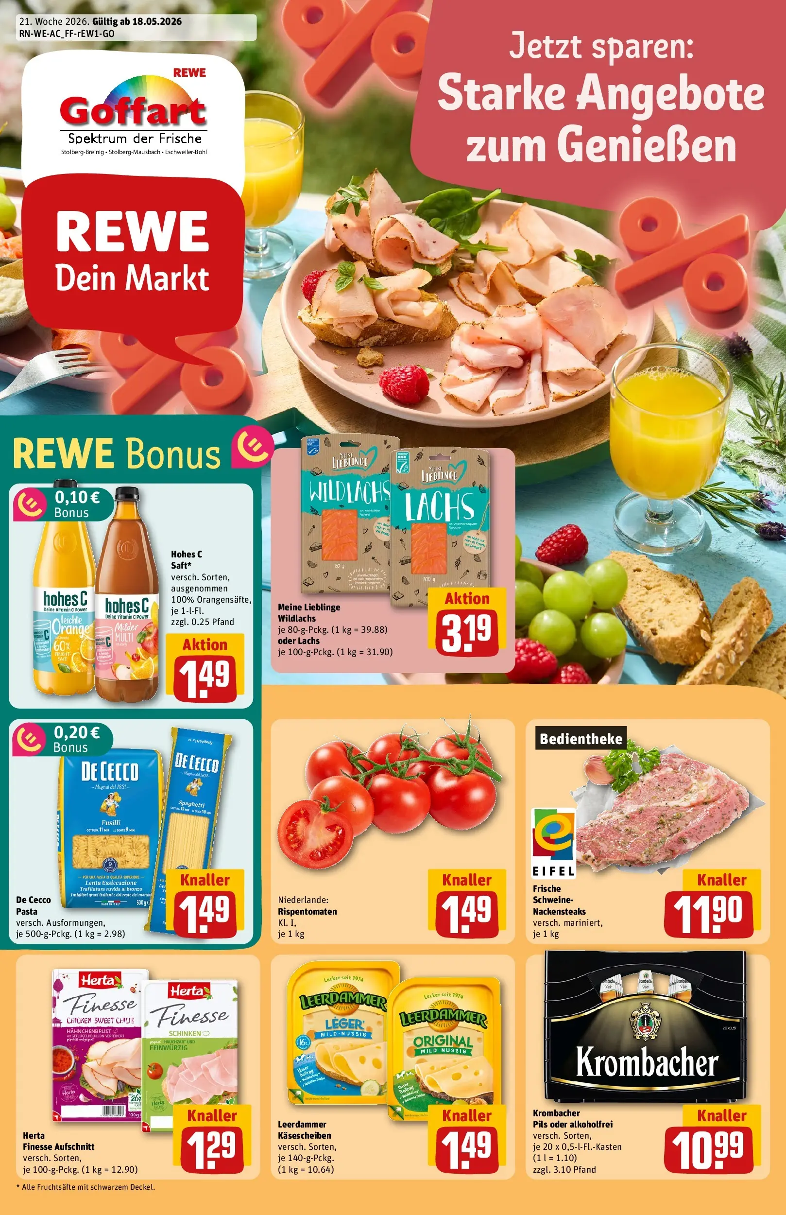 REWE Prospekt ab 17.05.2026 zum Blättern » Angebote | Seite: 1 | Produkte: Leerdammer, Lachs, Hohes c, Herta finesse