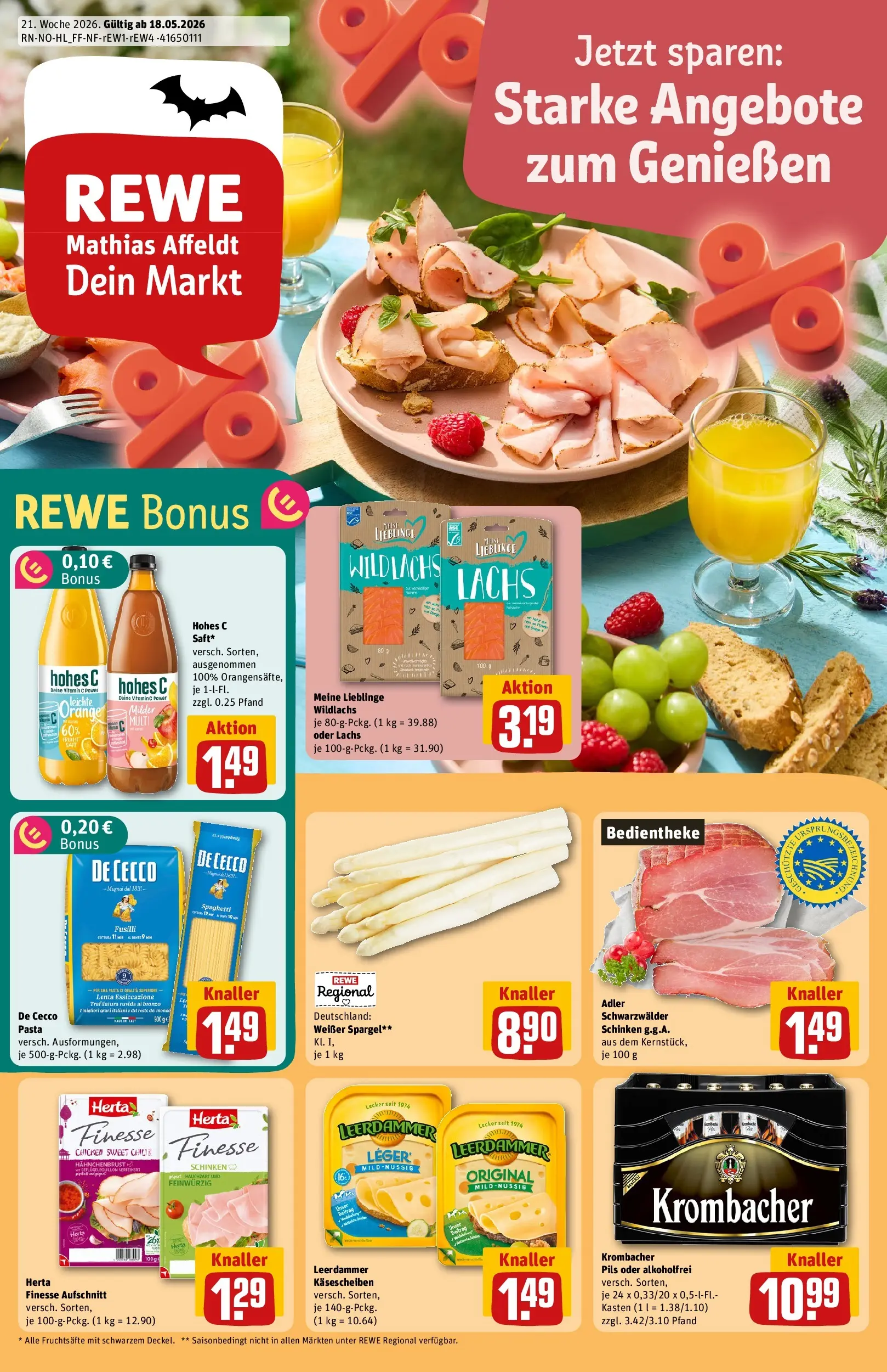 REWE Prospekt ab 17.05.2026 zum Blättern » Angebote | Seite: 1 | Produkte: Leerdammer, Lachs, Hohes c, Herta finesse