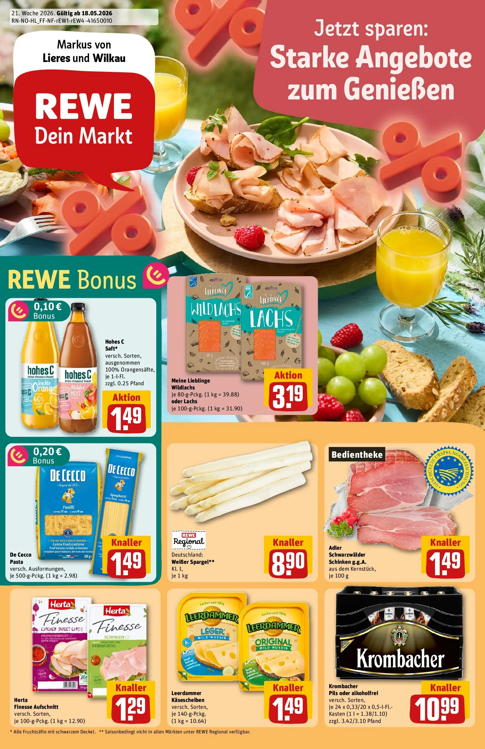 REWE Prospekt ab 17.05.2026 zum Blättern » Angebote | Seite: 1 | Produkte: Pils, Spargel, Pasta, Schinken