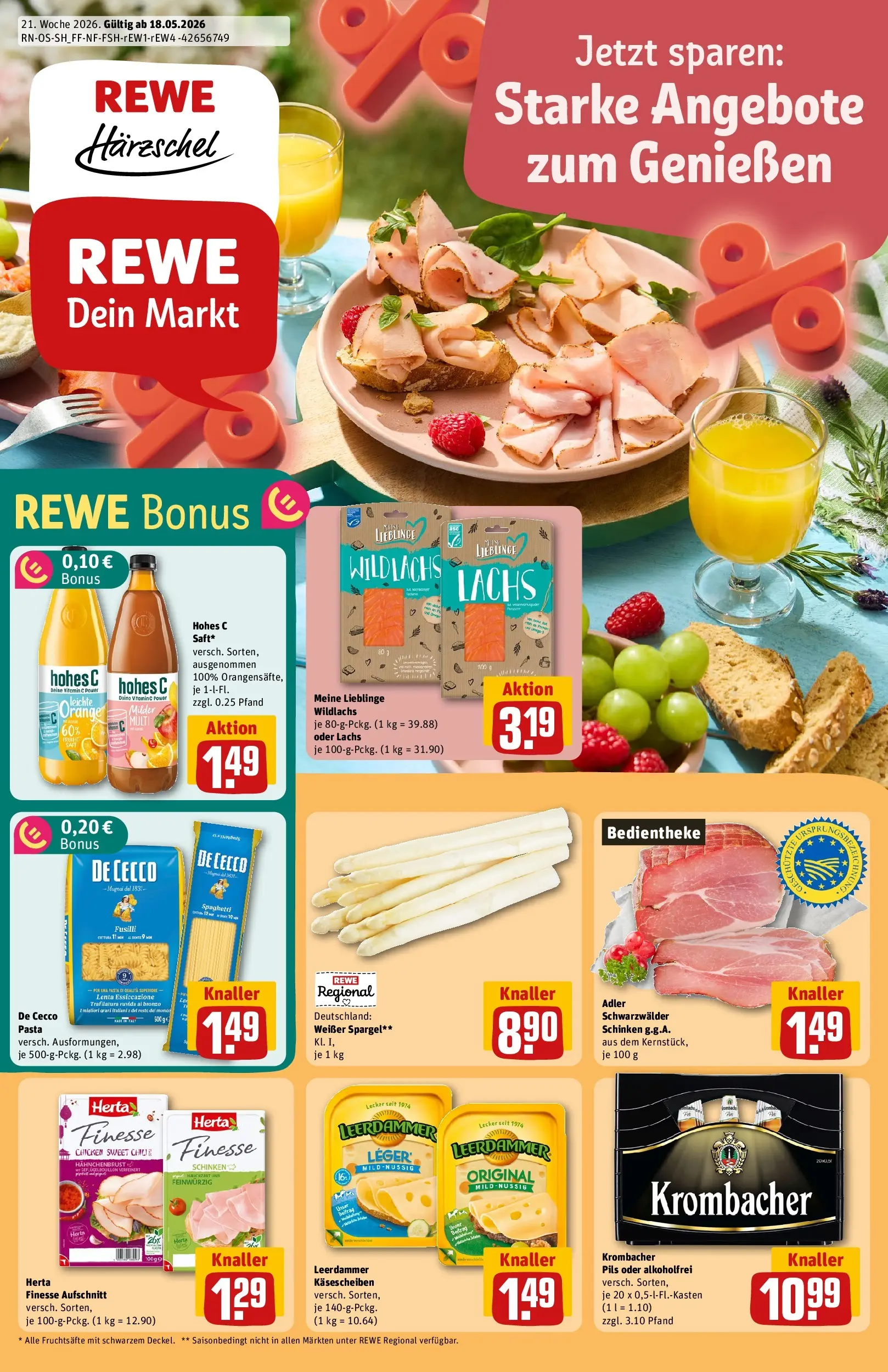REWE Prospekt ab 17.05.2026 zum Blättern » Angebote | Seite: 1 | Produkte: Pasta, Hohes c, Schinken, Hahnchenbrust