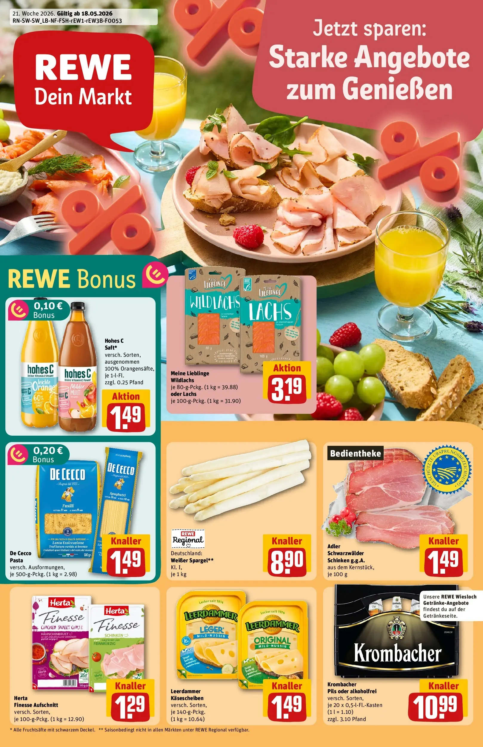 REWE Prospekt ab 17.05.2026 zum Blättern » Angebote | Seite: 1 | Produkte: Leerdammer, Lachs, Schinken, Herta finesse