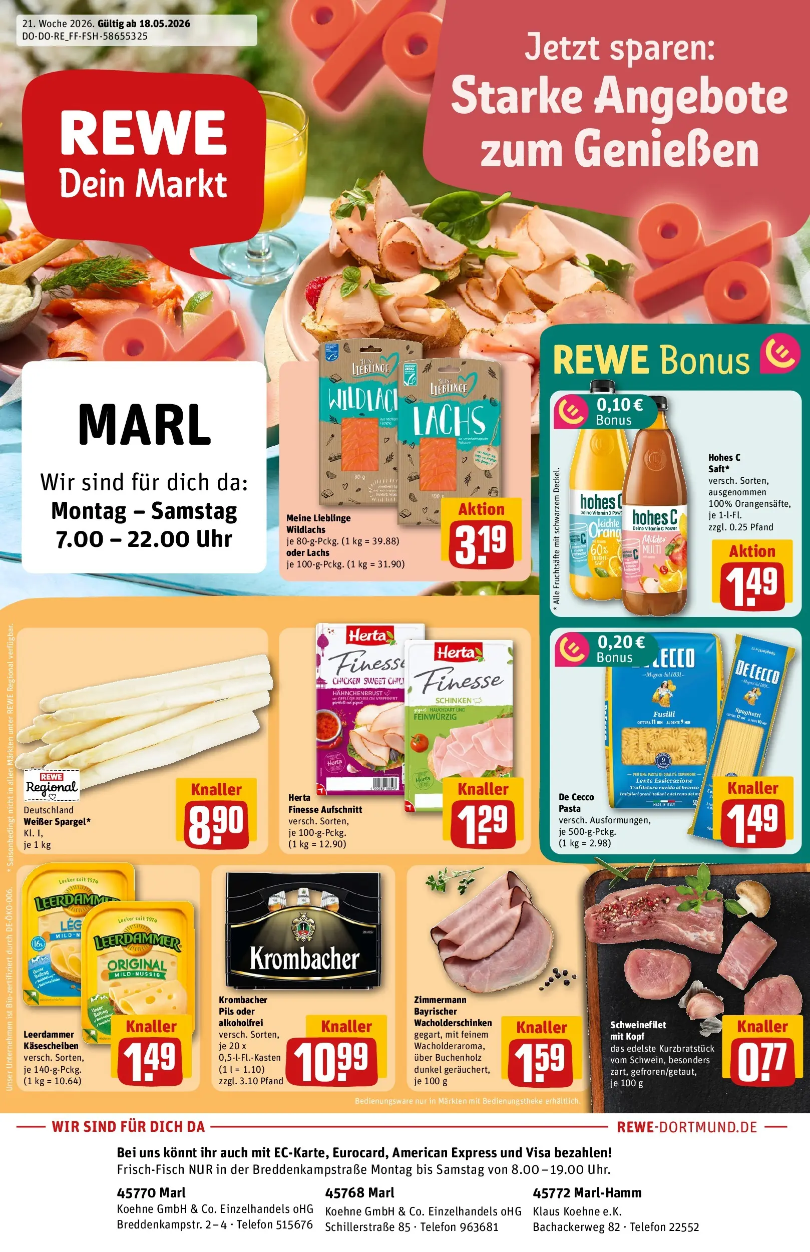 REWE Prospekt ab 17.05.2026 zum Blättern » Angebote | Seite: 1 | Produkte: Pils, Leerdammer, Krombacher, Hohes c