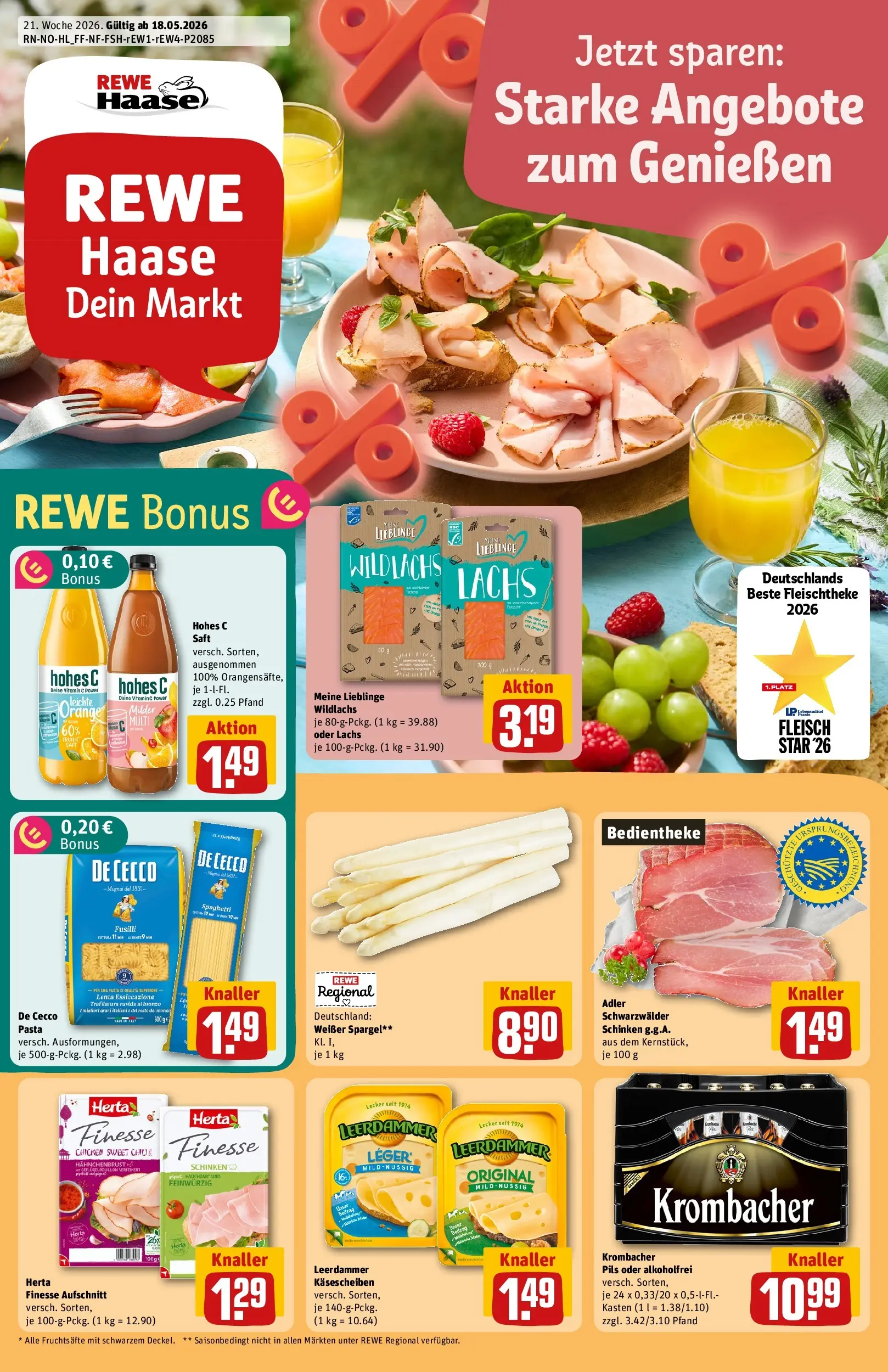 REWE Prospekt ab 17.05.2026 zum Blättern » Angebote | Seite: 1 | Produkte: Pils, Schinken, Saft, Fleisch