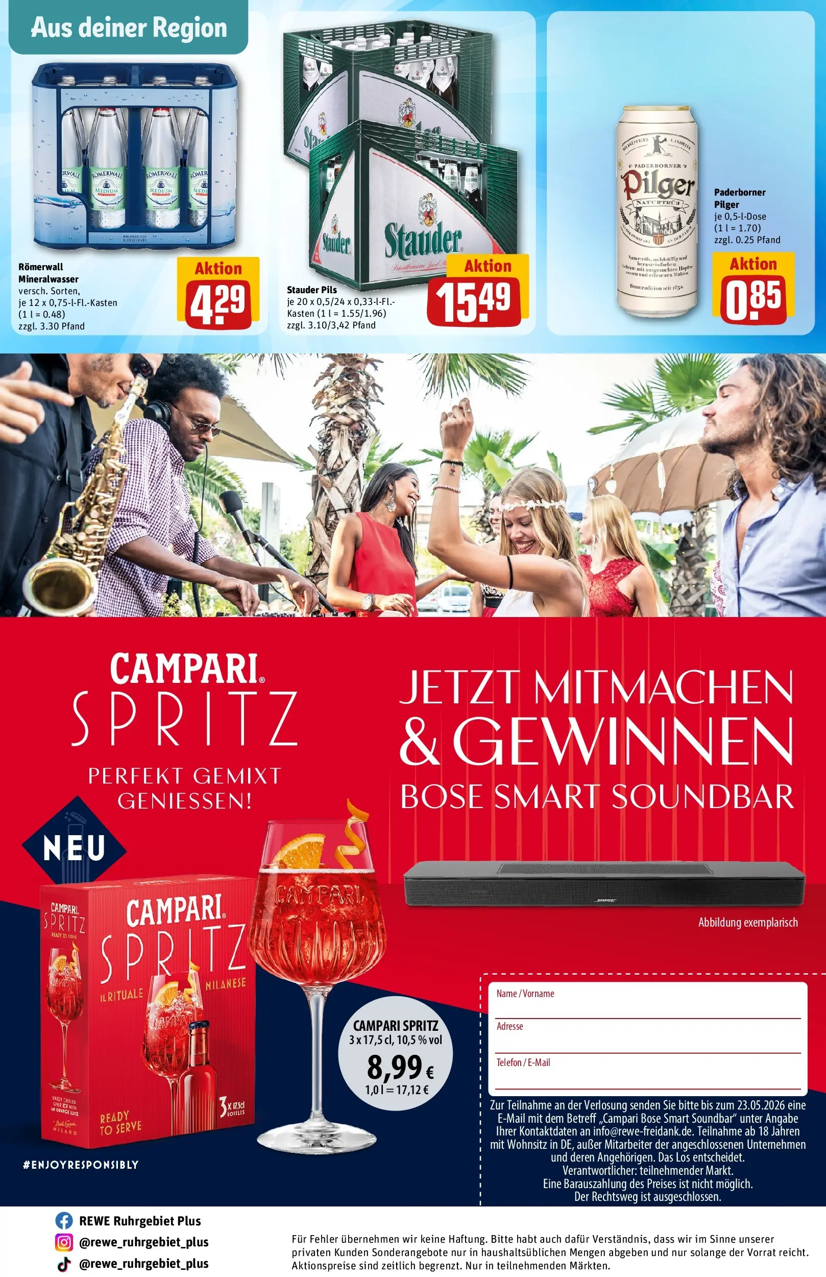 REWE Prospekt ab 17.05.2026 zum Blättern » Angebote | Seite: 31 | Produkte: Campari, Pils, Mineralwasser, Soundbar