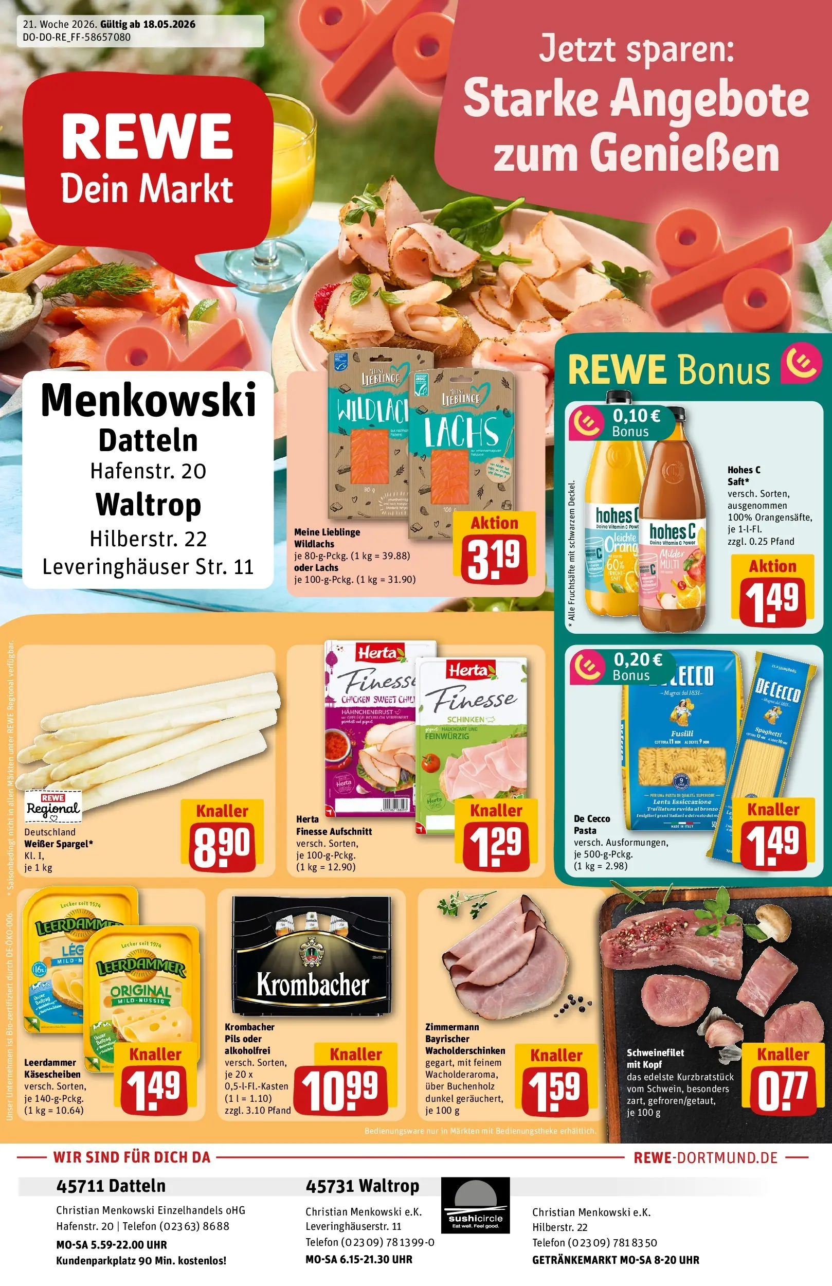 REWE Prospekt ab 17.05.2026 zum Blättern » Angebote | Seite: 1 | Produkte: Lachs, Chili, Krombacher, Schinken