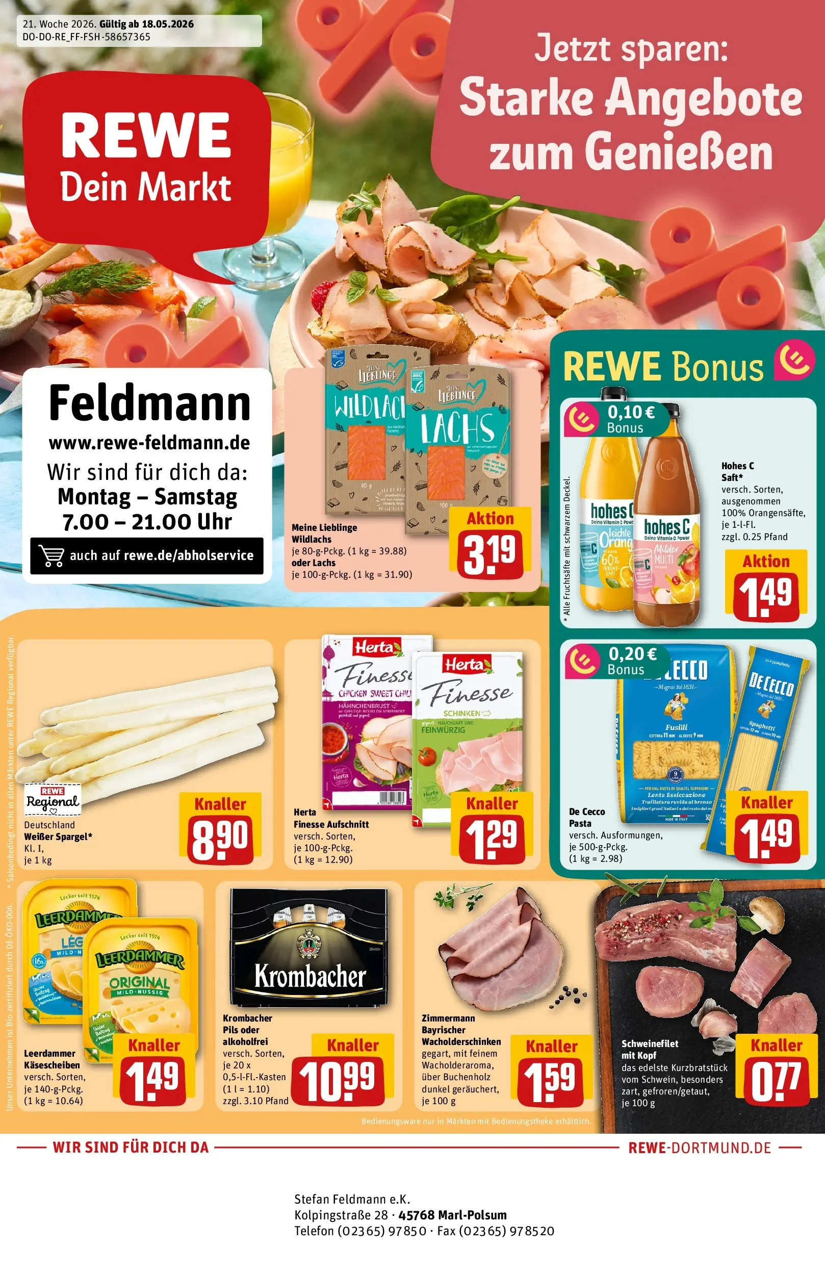 REWE Prospekt ab 17.05.2026 zum Blättern » Angebote | Seite: 1 | Produkte: Leerdammer, Lachs, Hohes c, Schinken