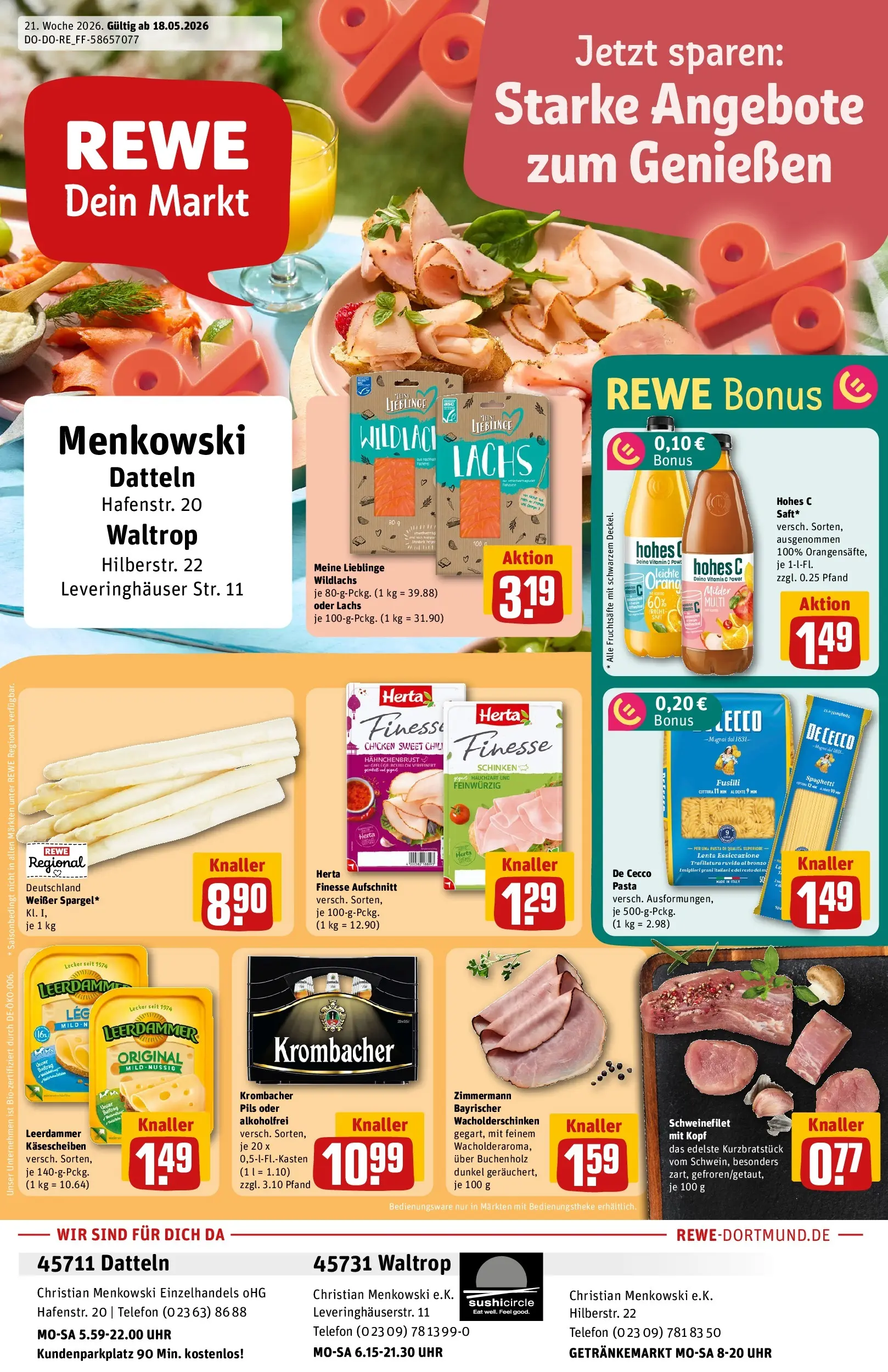 REWE Prospekt ab 17.05.2026 zum Blättern » Angebote | Seite: 1 | Produkte: Schweinefilet, Krombacher, Pasta, Hahnchenbrust