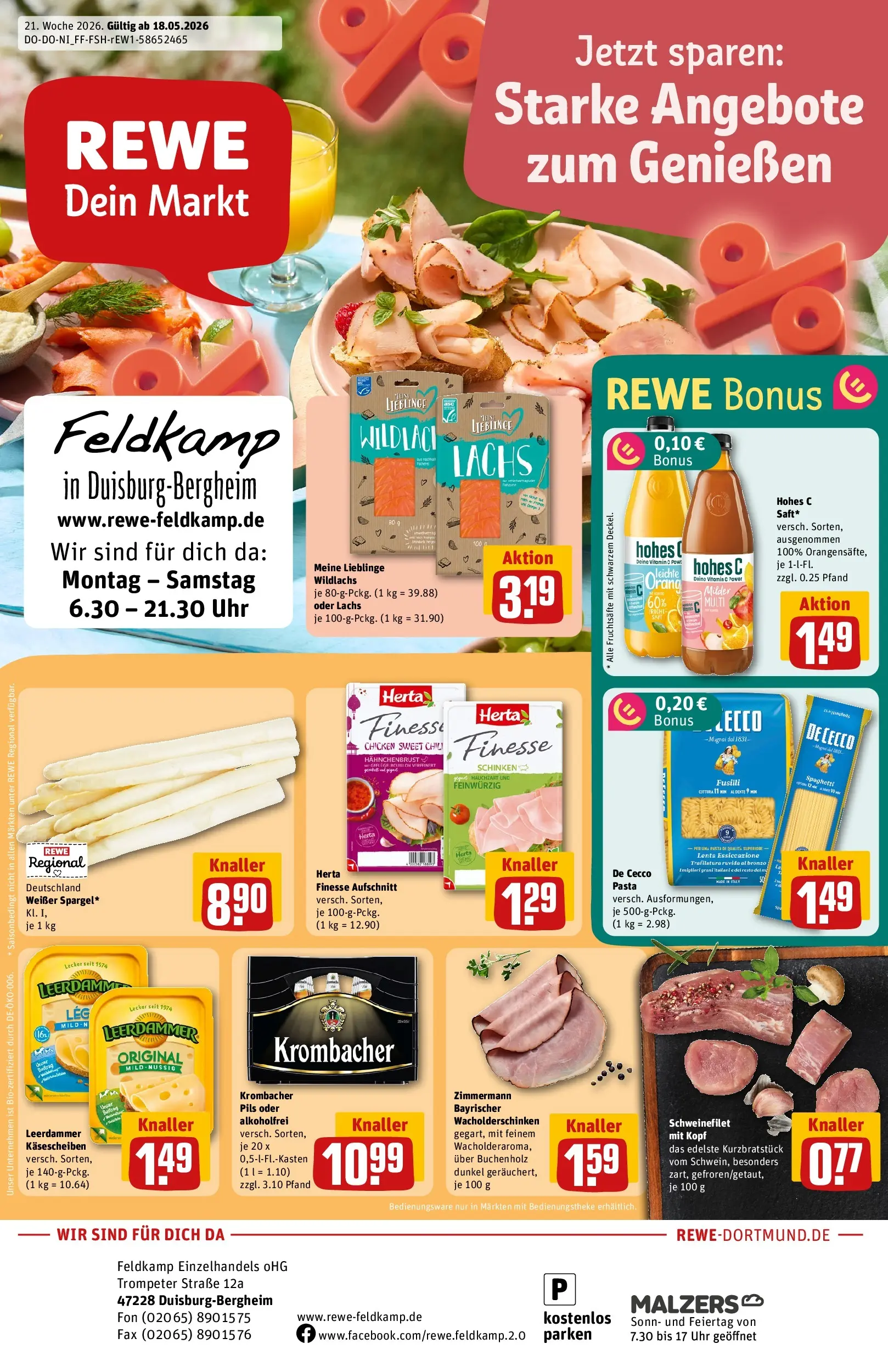 REWE Prospekt ab 17.05.2026 zum Blättern » Angebote | Seite: 1 | Produkte: Pils, Lachs, Hohes c, Schinken