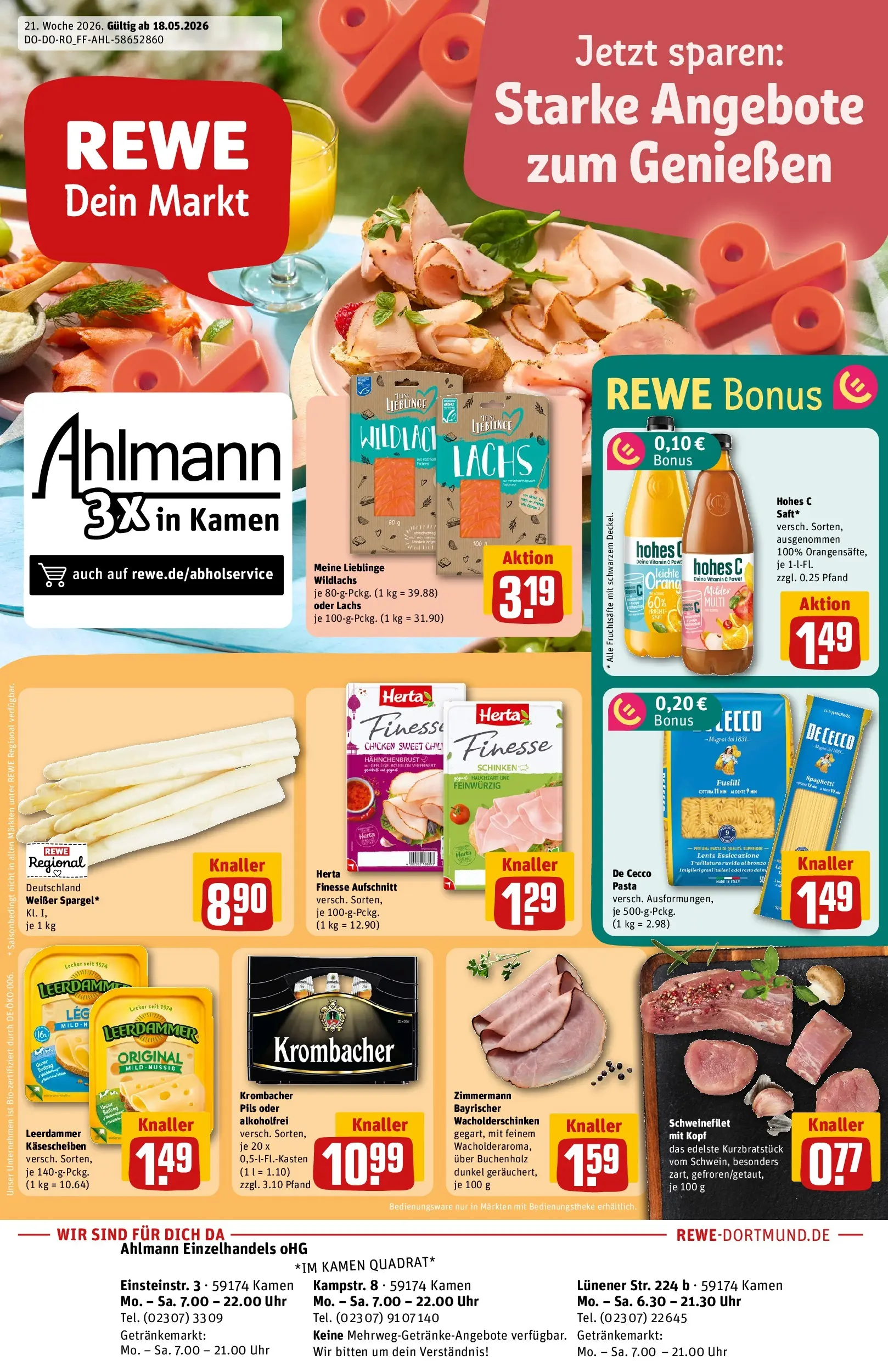REWE Prospekt ab 17.05.2026 zum Blättern » Angebote | Seite: 1 | Produkte: Leerdammer, Krombacher, Hohes c, Herta finesse