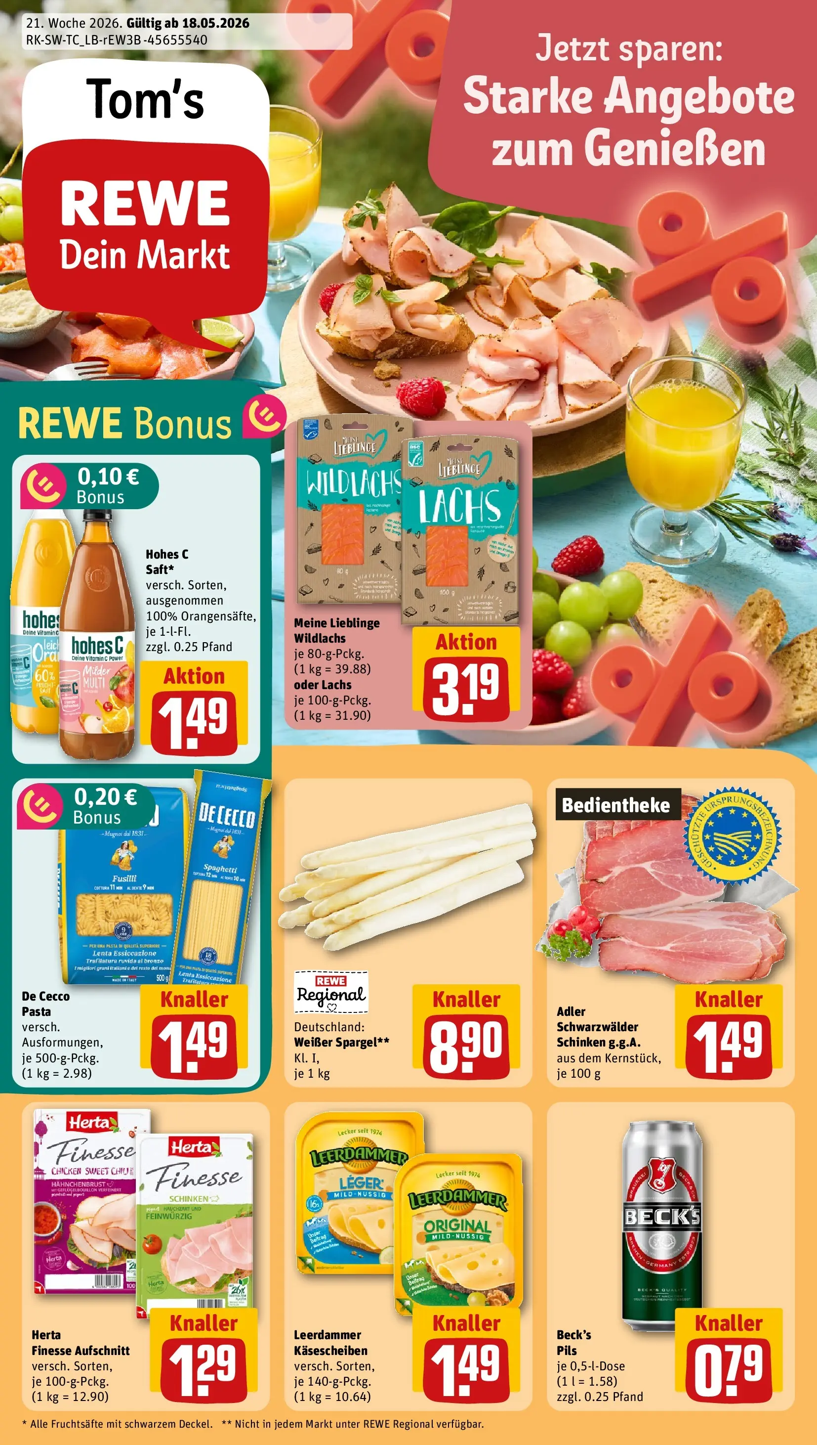 REWE Prospekt ab 17.05.2026 zum Blättern » Angebote | Seite: 1 | Produkte: Pils, Spargel, Herta finesse, Hahnchenbrust