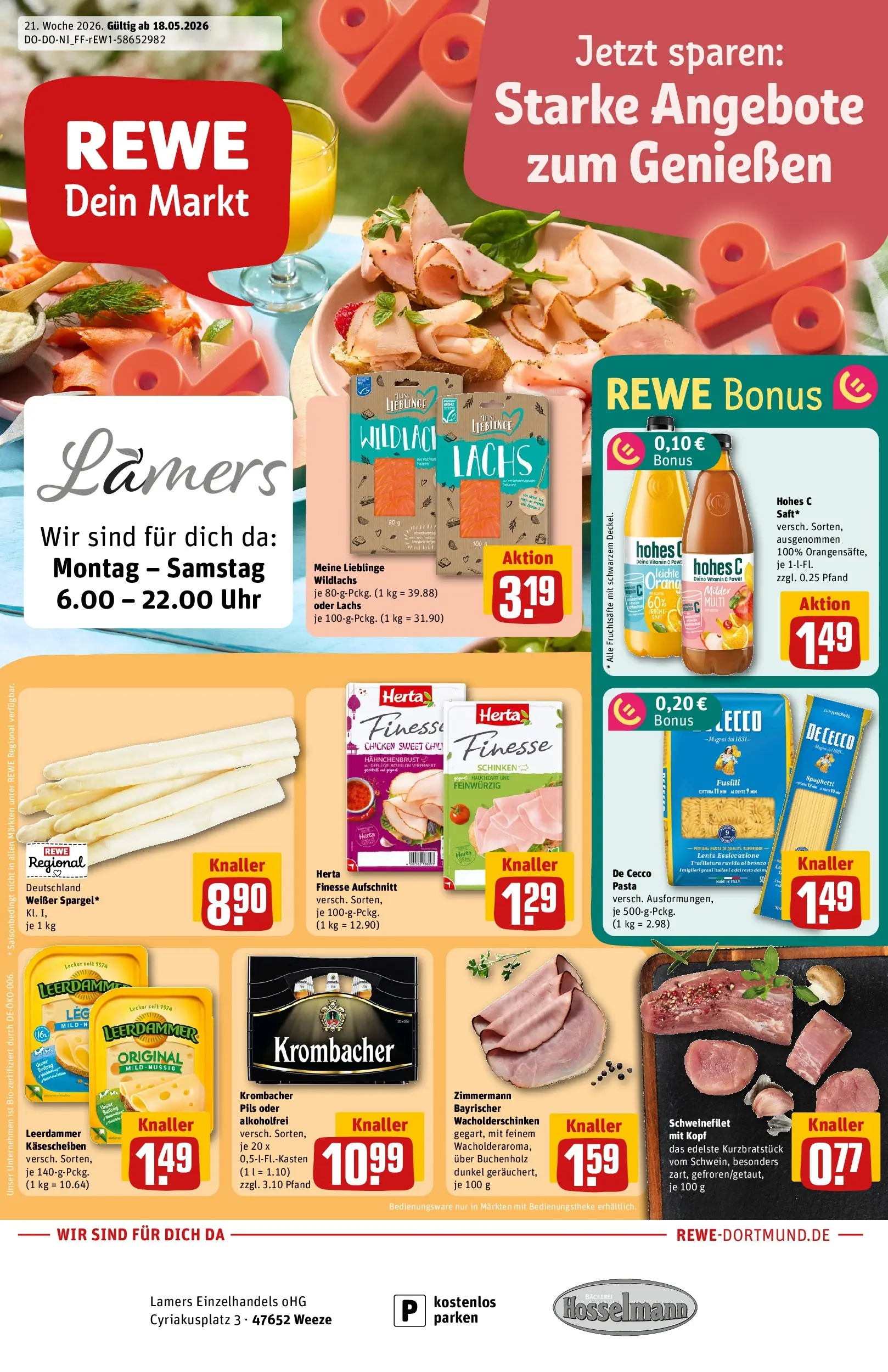 REWE Prospekt ab 17.05.2026 zum Blättern » Angebote | Seite: 1 | Produkte: Öl, Leerdammer, Schweinefilet, Lachs