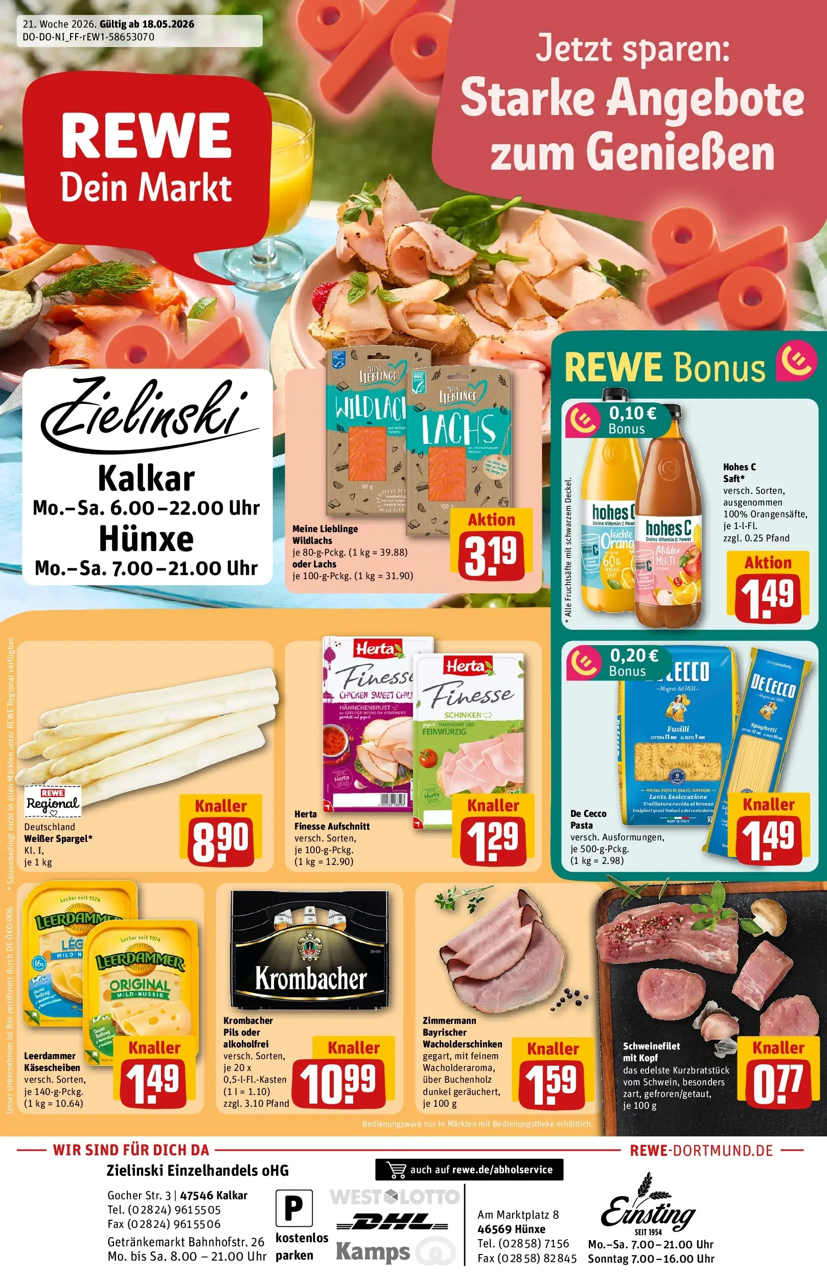REWE Prospekt ab 17.05.2026 zum Blättern » Angebote | Seite: 1 | Produkte: Öl, Lachs, Pasta, Schinken