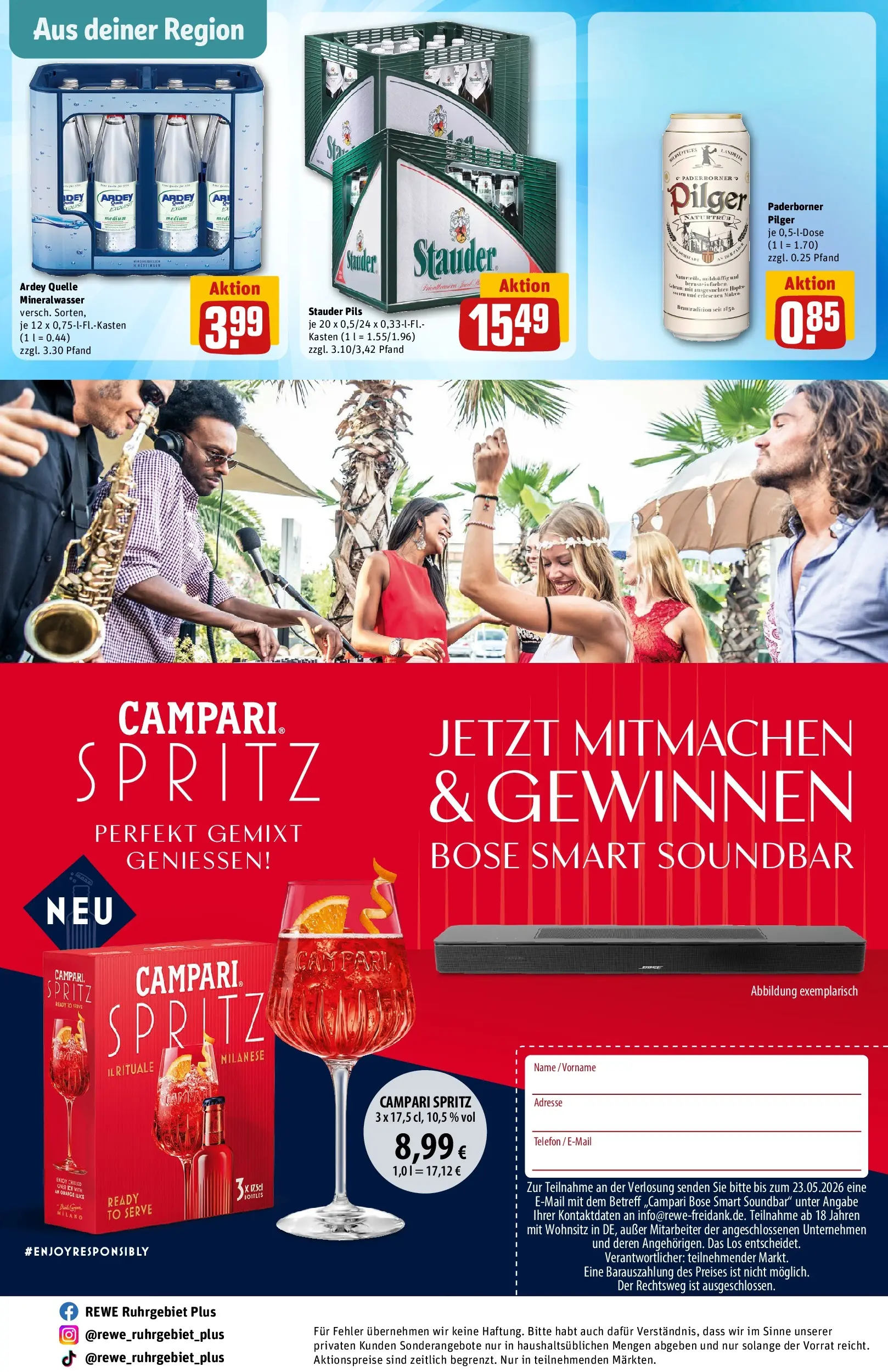 REWE Prospekt ab 18.05.2026 zum Blättern » Angebote | Seite: 30 | Produkte: Campari, Mineralwasser, Soundbar, Telefon