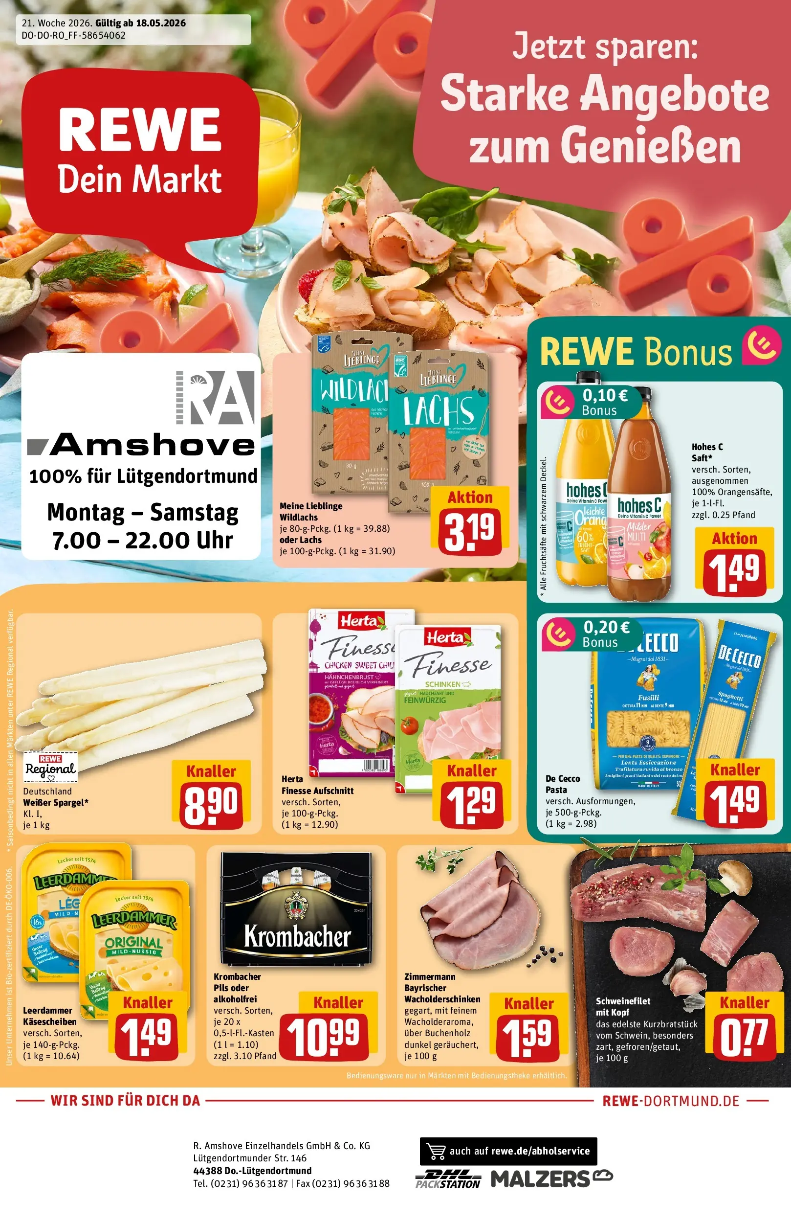 REWE Prospekt ab 18.05.2026 zum Blättern » Angebote | Seite: 1 | Produkte: Pils, Chili, Hohes c, Schinken