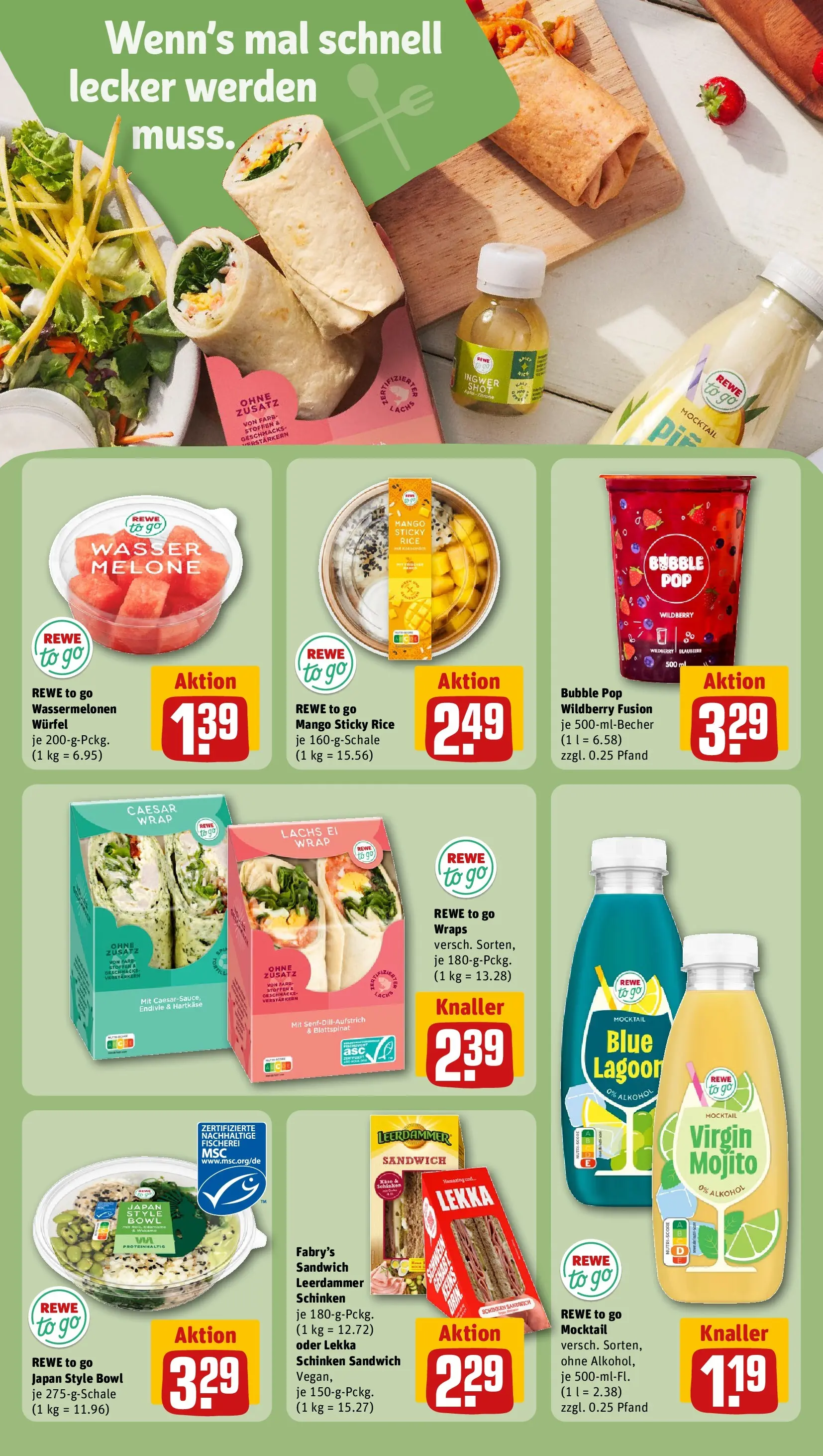 REWE Prospekt ab 17.05.2026 zum Blättern » Angebote | Seite: 16 | Produkte: Leerdammer, Wasser, Mango, Melone