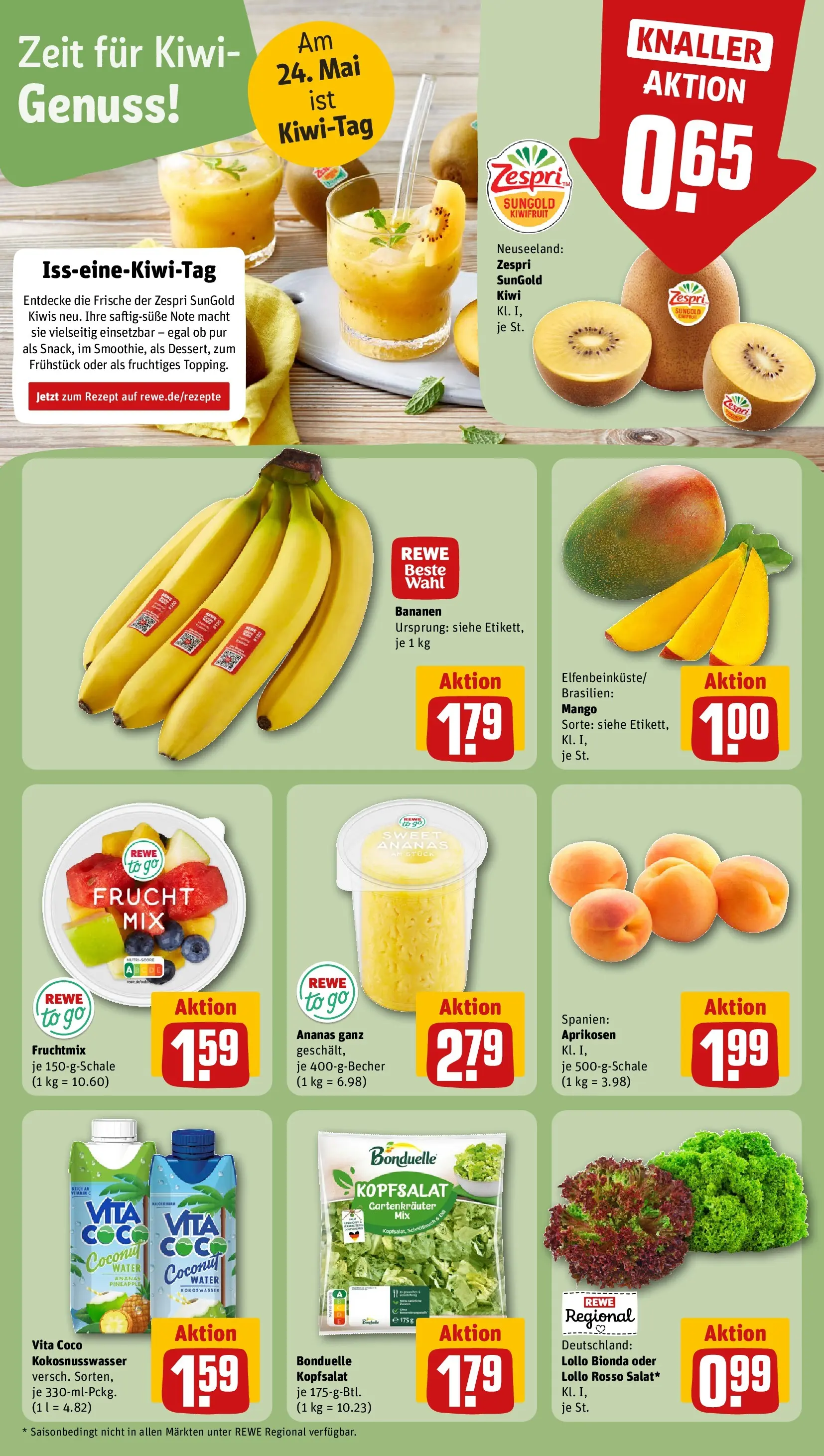 REWE Prospekt ab 17.05.2026 zum Blättern » Angebote | Seite: 10 | Produkte: Bananen, Ananas, Mango, Kiwi