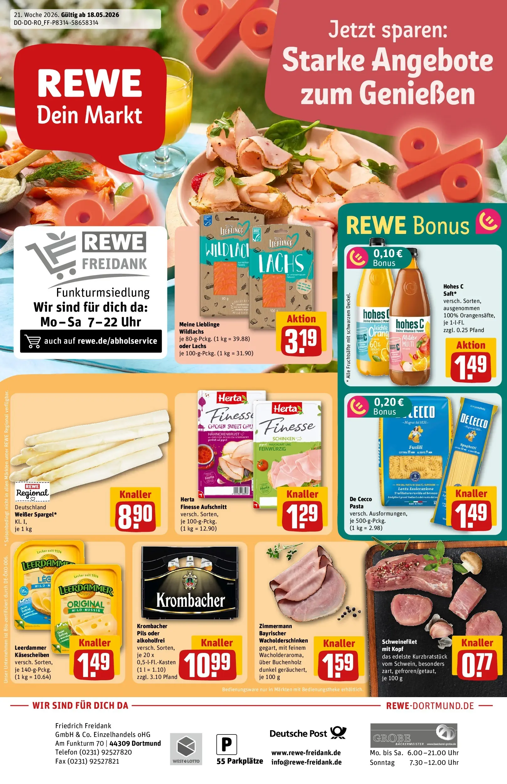 REWE Prospekt ab 18.05.2026 zum Blättern » Angebote | Seite: 1 | Produkte: Pils, Leerdammer, Chili, Herta finesse