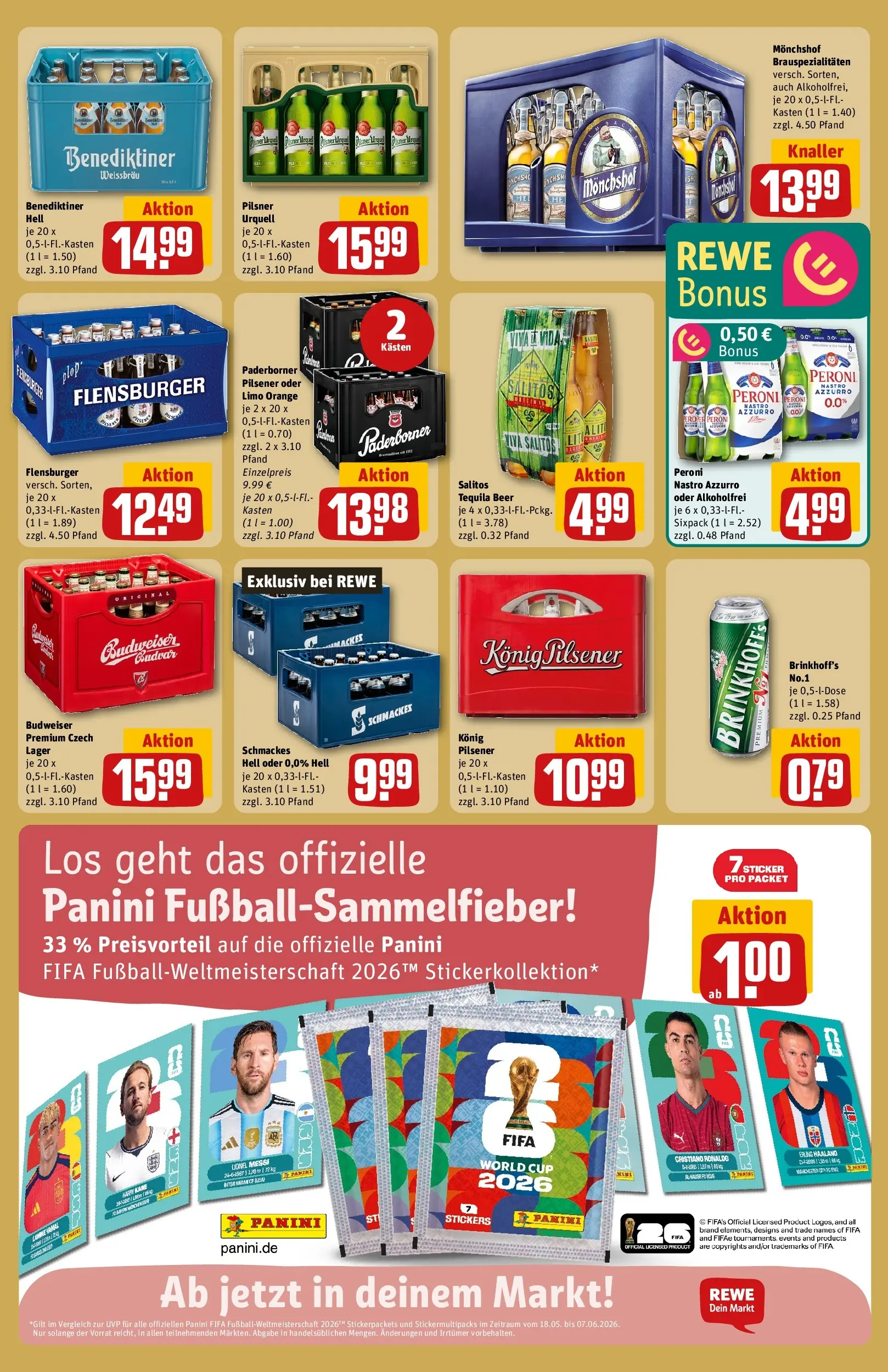 REWE Prospekt ab 17.05.2026 zum Blättern » Angebote | Seite: 21 | Produkte: Monchshof, Konig pilsener, Benediktiner hell, Tequila