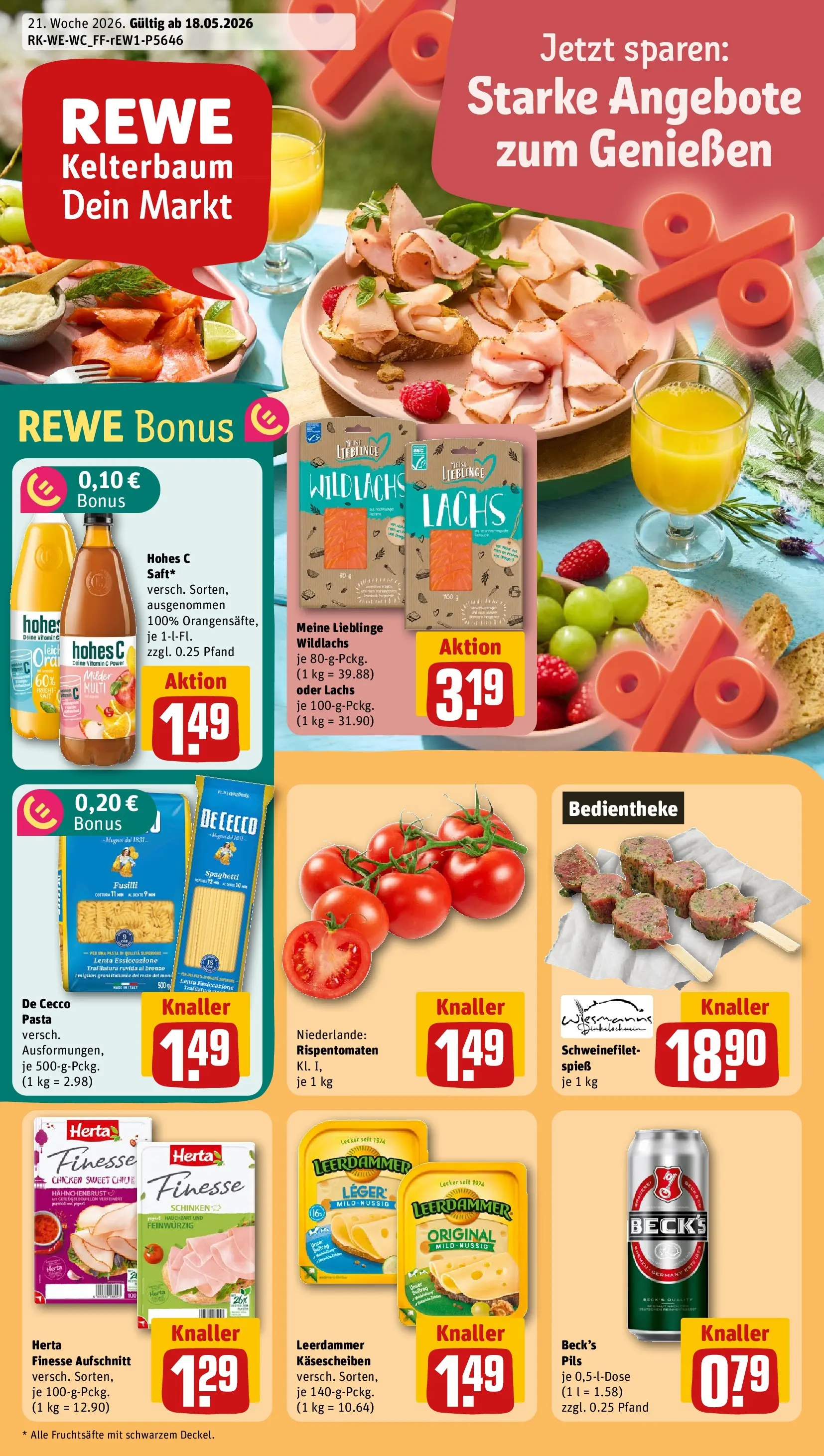 REWE Prospekt ab 17.05.2026 zum Blättern » Angebote | Seite: 1 | Produkte: Pils, Hohes c, Schinken, Herta finesse