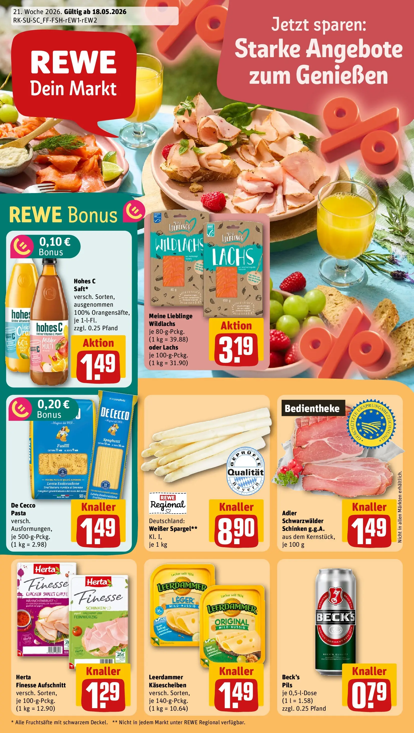 REWE Prospekt ab 17.05.2026 zum Blättern » Angebote | Seite: 1 | Produkte: Spargel, Leerdammer, Schinken, Herta finesse