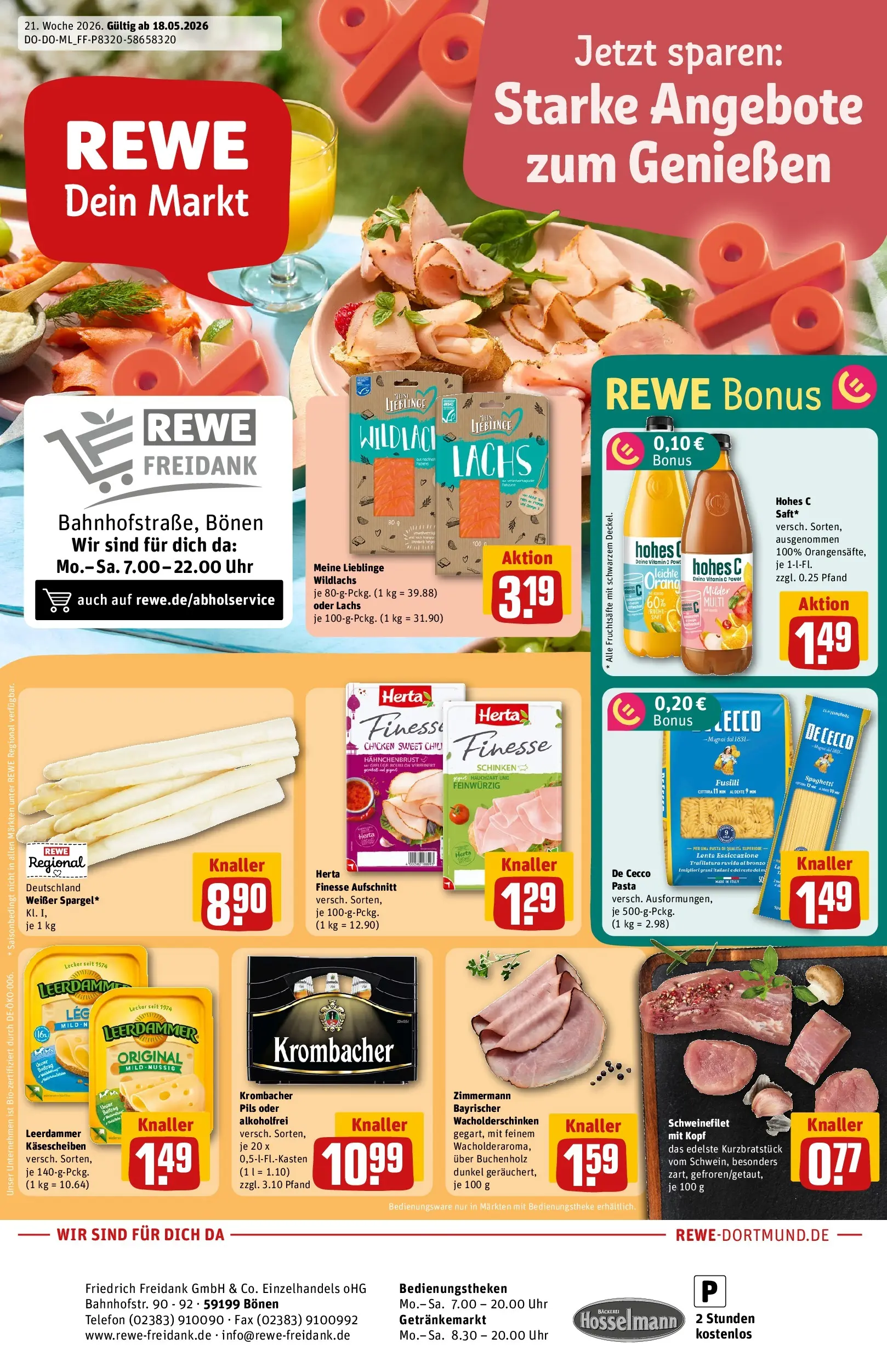 REWE Prospekt ab 17.05.2026 zum Blättern » Angebote | Seite: 1 | Produkte: Leerdammer, Pasta, Hohes c, Herta finesse