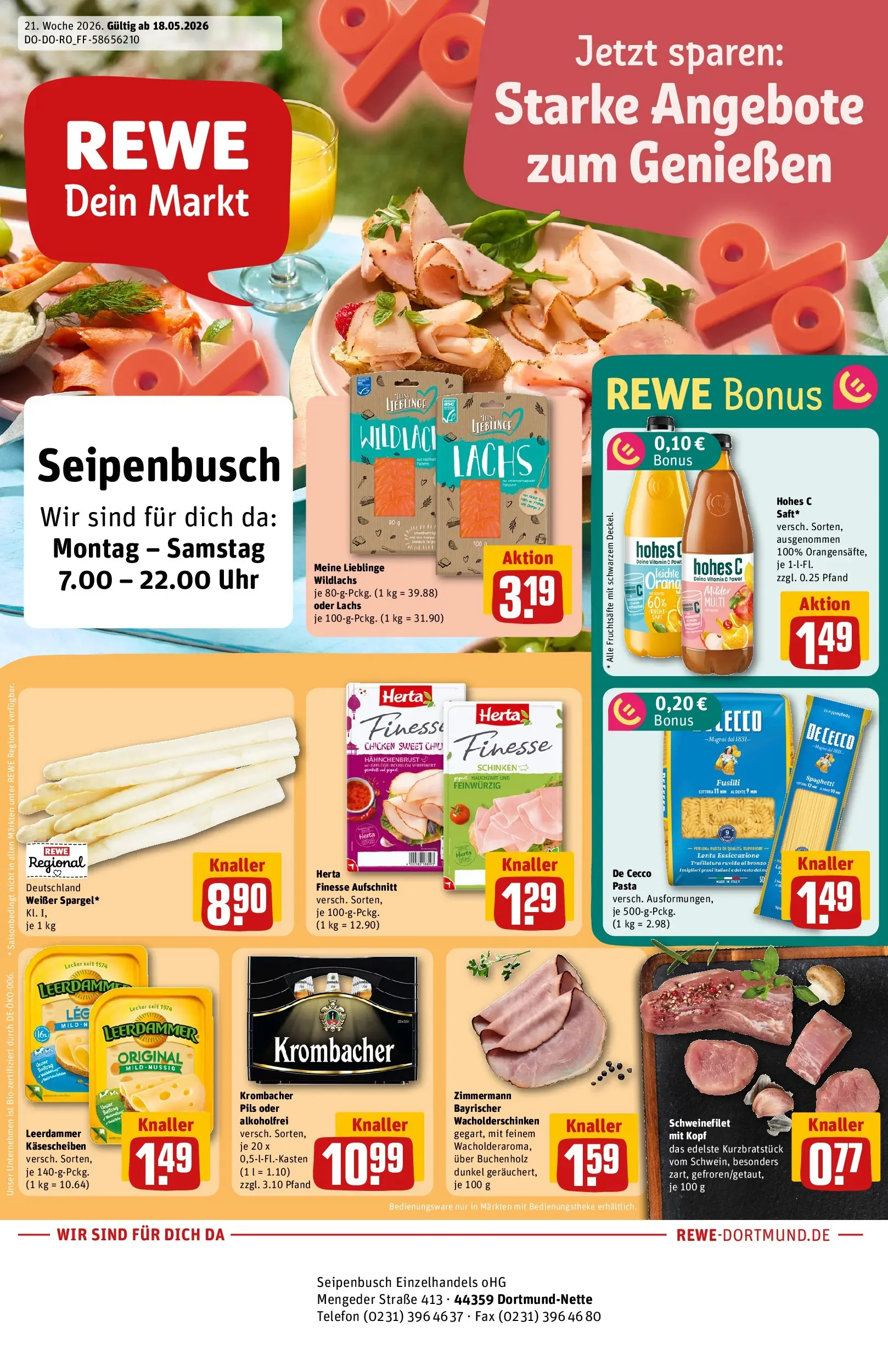 REWE Prospekt ab 17.05.2026 zum Blättern » Angebote | Seite: 1 | Produkte: Pils, Schweinefilet, Krombacher, Pasta