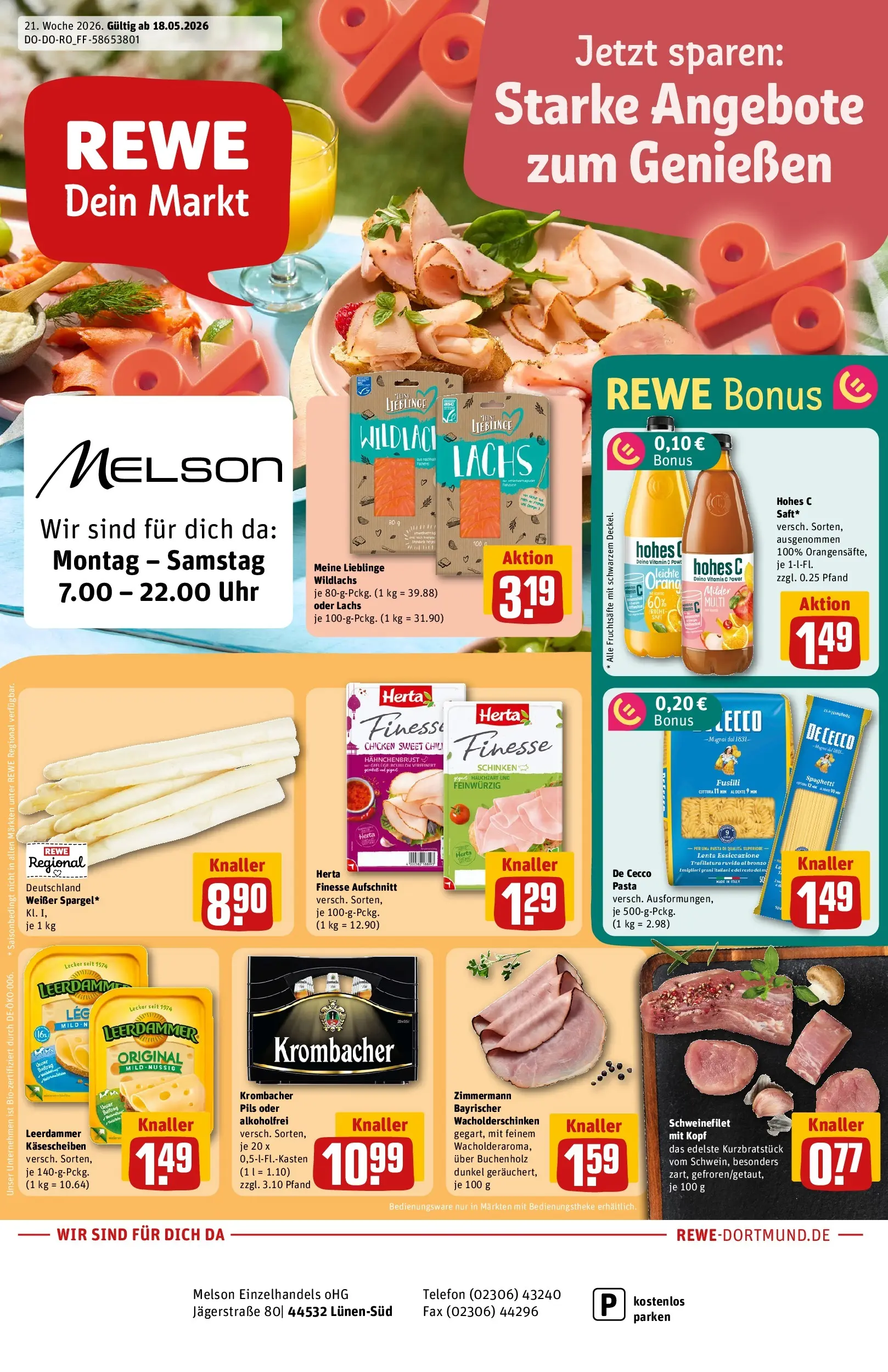 REWE Prospekt ab 17.05.2026 zum Blättern » Angebote | Seite: 1 | Produkte: Leerdammer, Lachs, Telefon, Hahnchenbrust