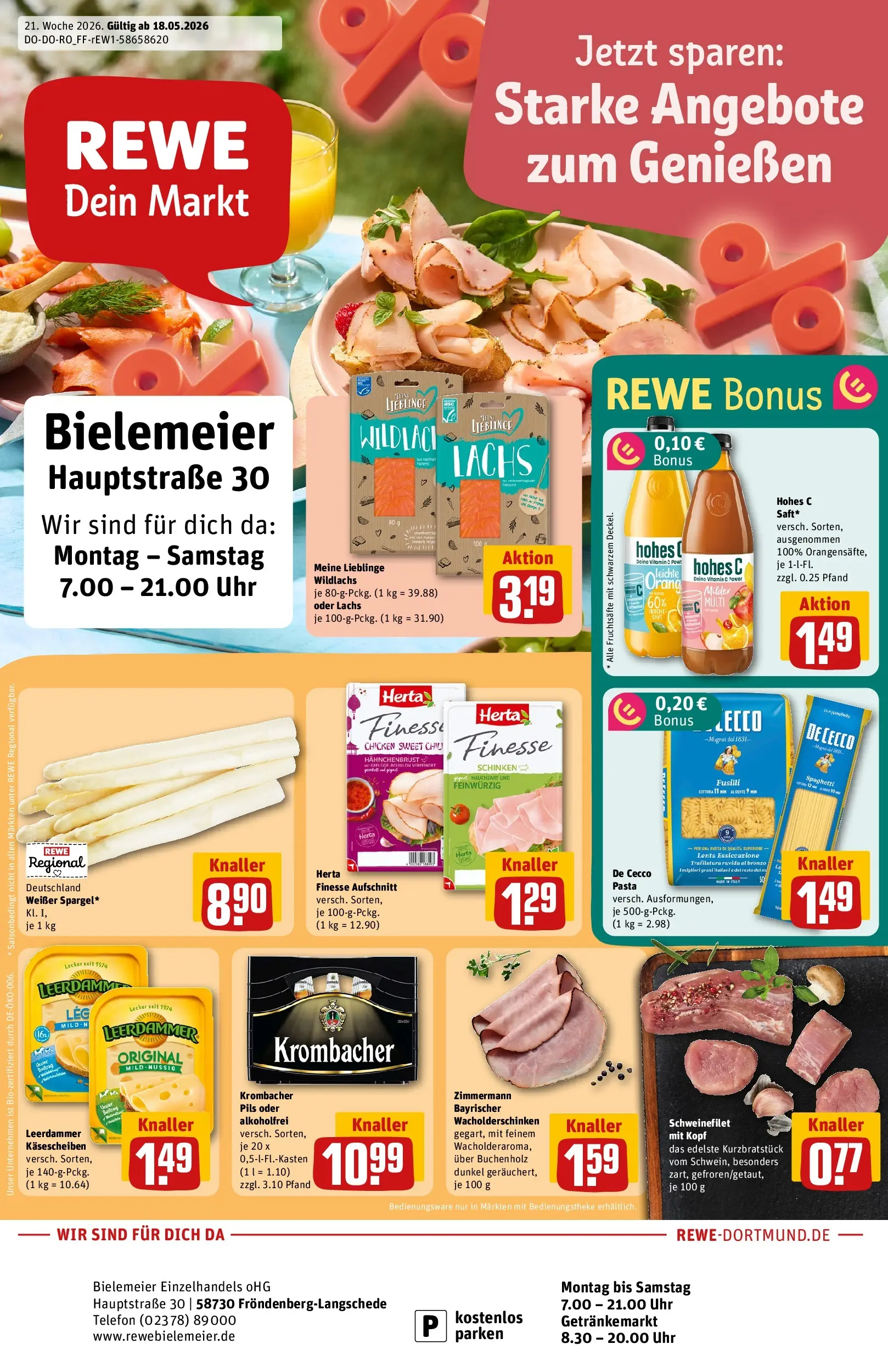 REWE Prospekt ab 17.05.2026 zum Blättern » Angebote | Seite: 1 | Produkte: Pils, Schinken, Herta finesse, Uhr