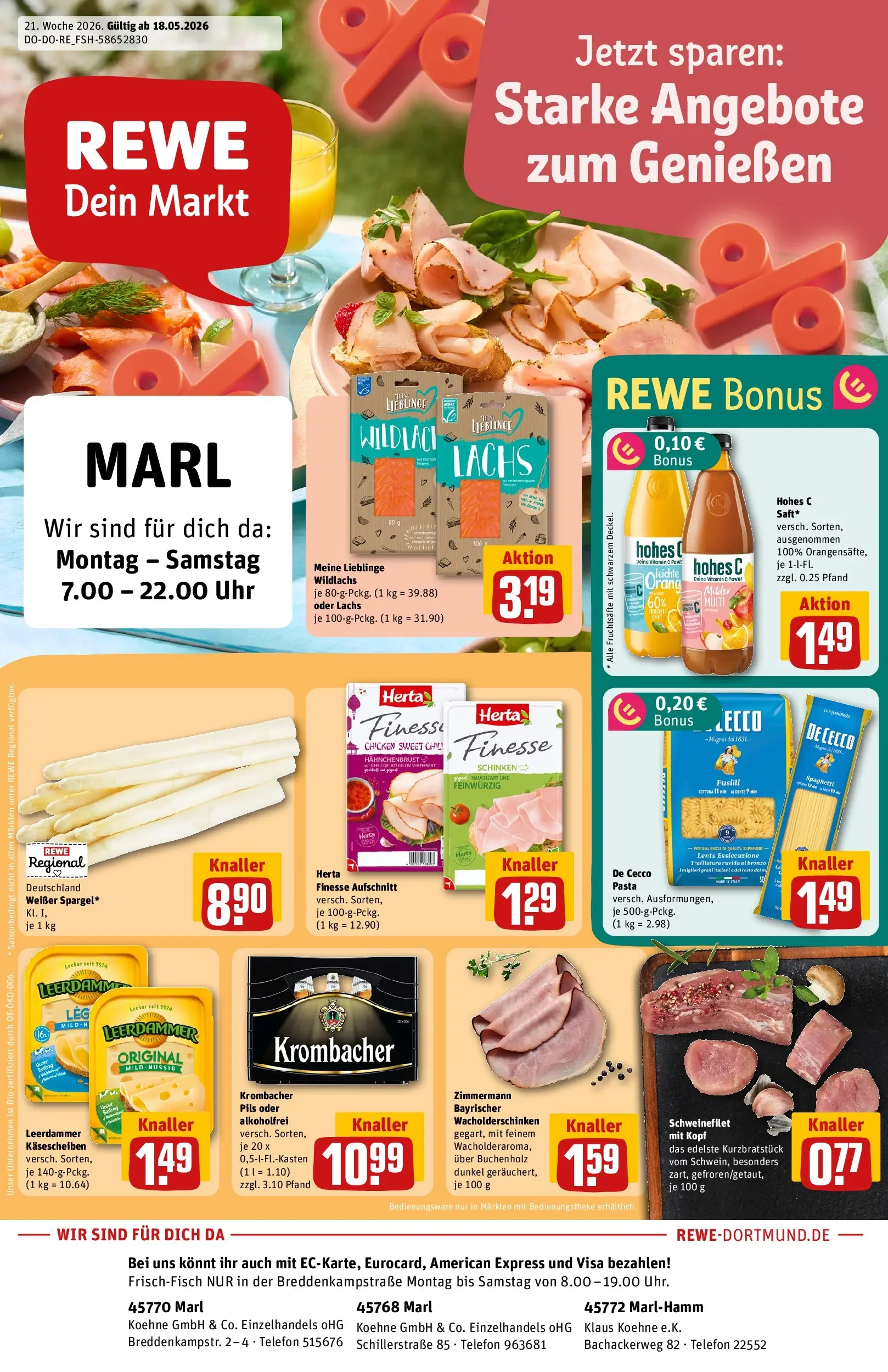REWE Prospekt ab 17.05.2026 zum Blättern » Angebote | Seite: 1 | Produkte: Krombacher, Pasta, Schinken, Hahnchenbrust