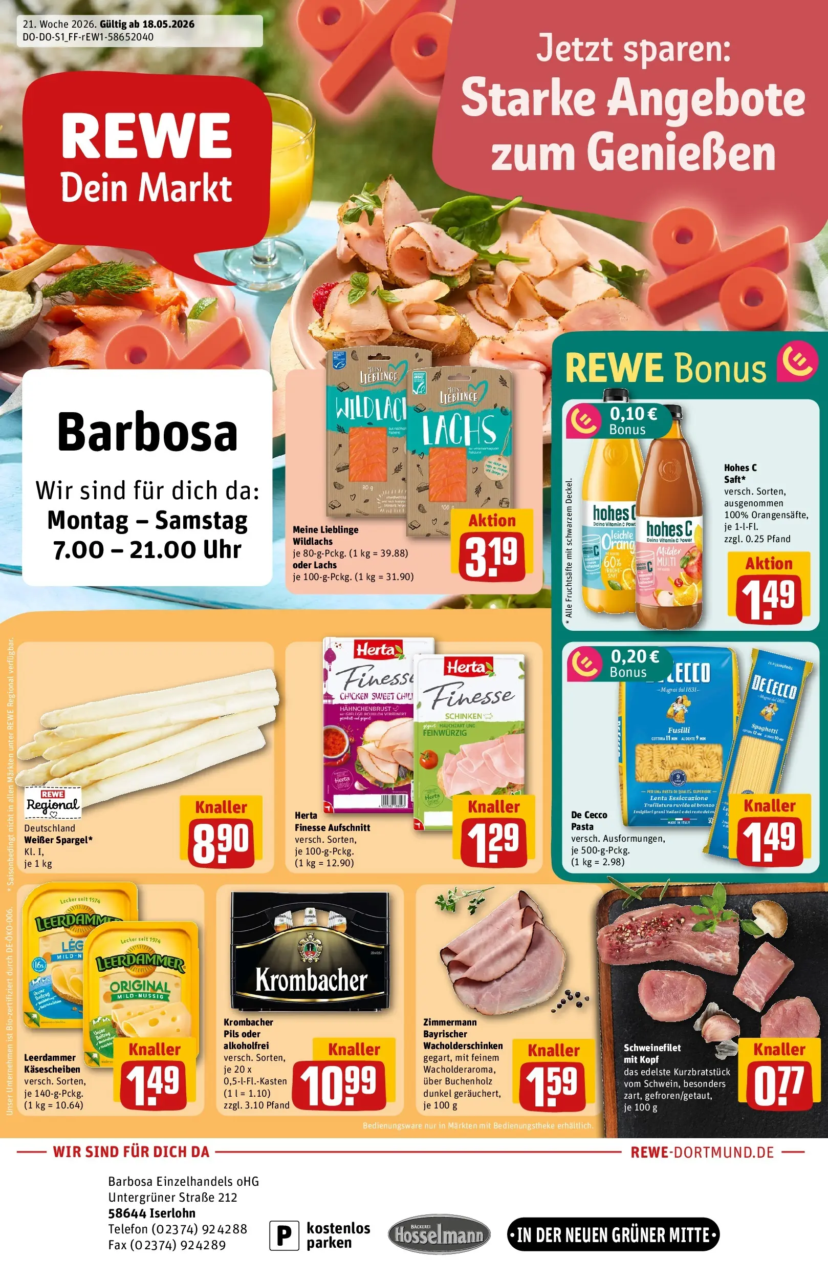 REWE Prospekt ab 17.05.2026 zum Blättern » Angebote | Seite: 1 | Produkte: Öl, Pils, Krombacher, Herta finesse