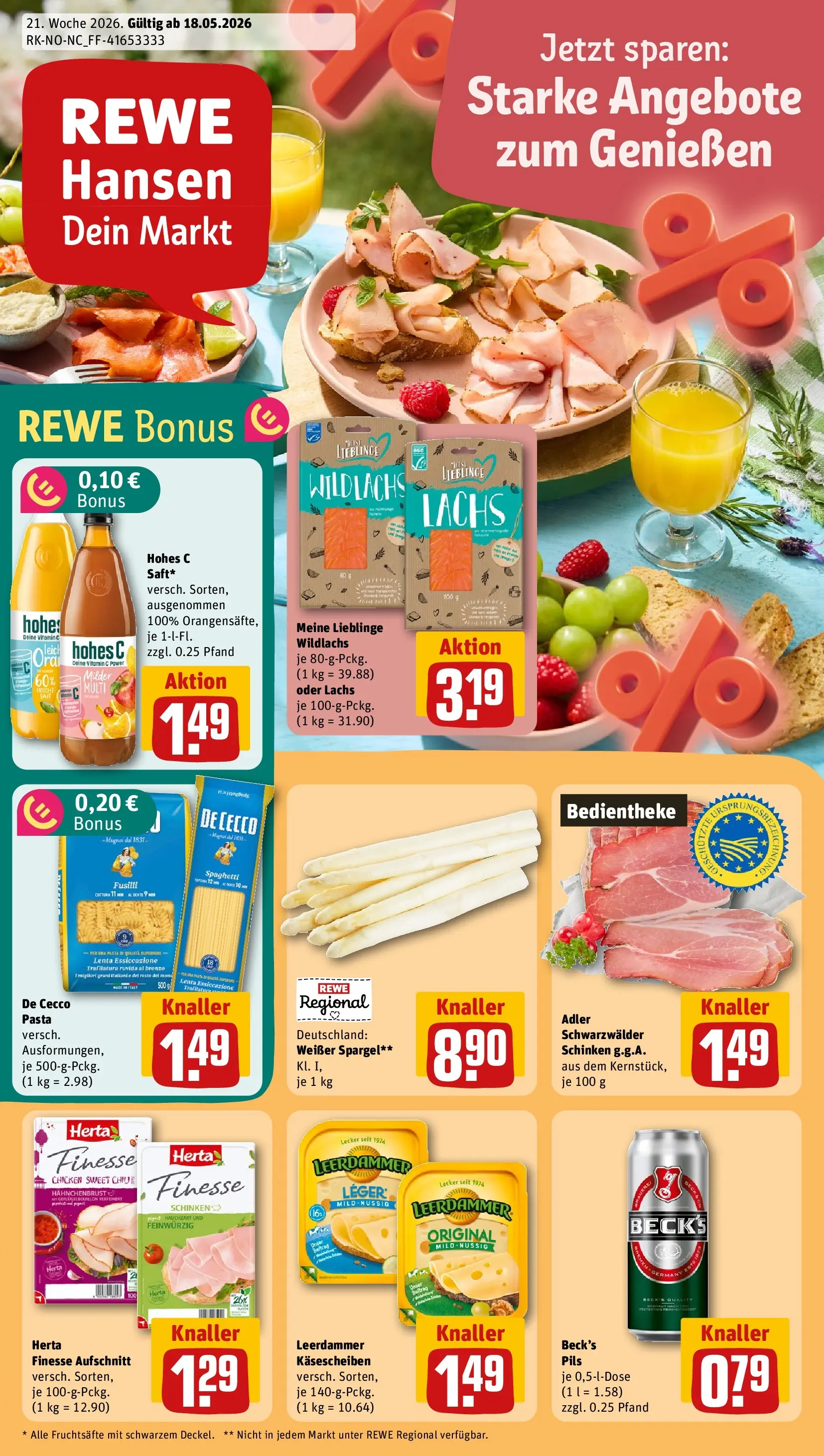 REWE Prospekt ab 17.05.2026 zum Blättern » Angebote | Seite: 1 | Produkte: Pils, Spargel, Pasta, Hohes c