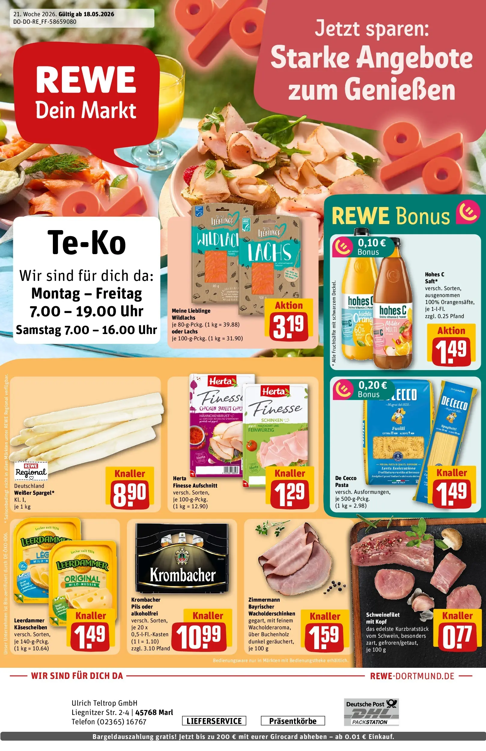 REWE Prospekt ab 17.05.2026 zum Blättern » Angebote | Seite: 1 | Produkte: Leerdammer, Schweinefilet, Schinken, Telefon