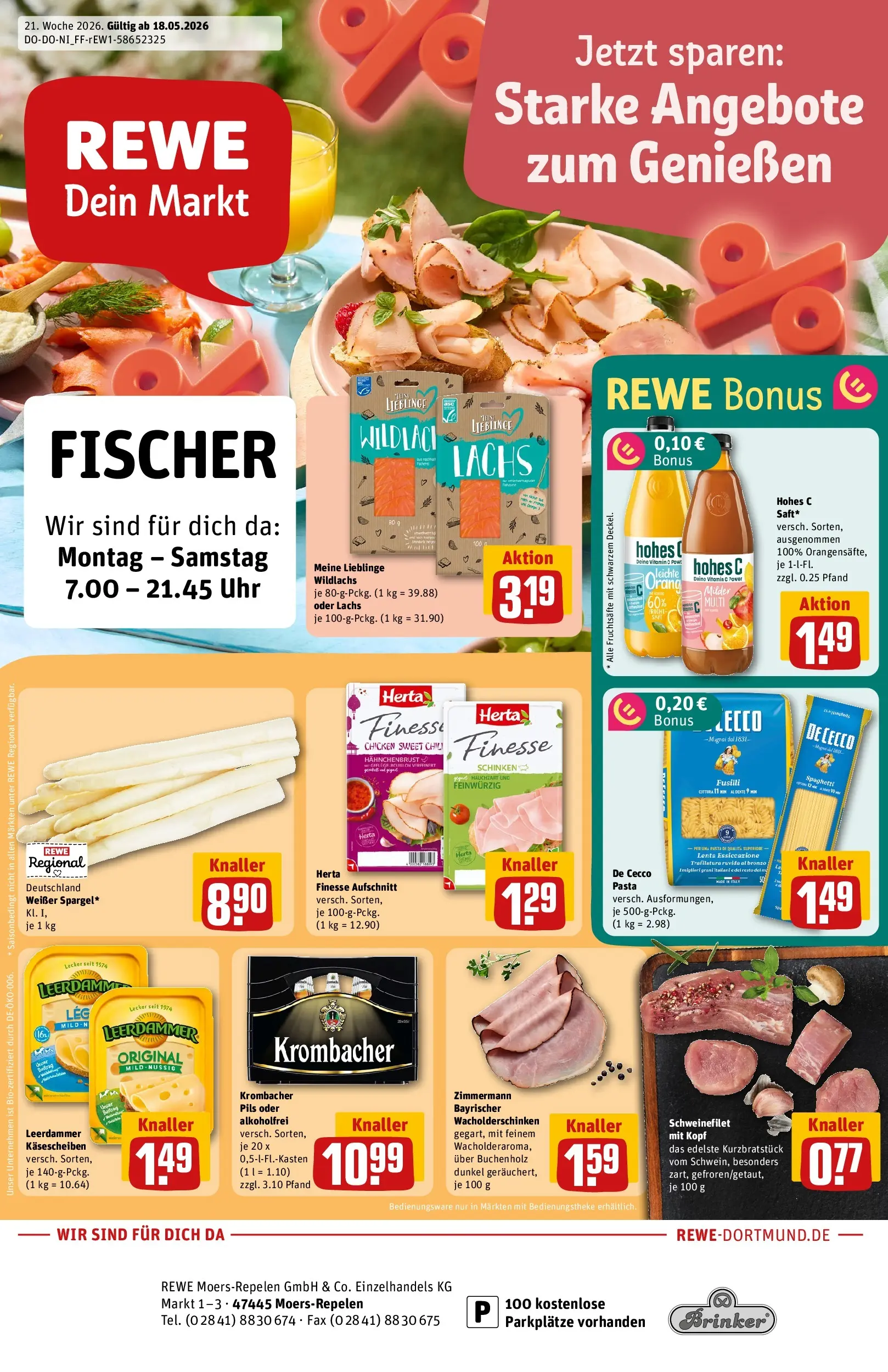 REWE Prospekt ab 17.05.2026 zum Blättern » Angebote | Seite: 1 | Produkte: Leerdammer, Lachs, Chili, Pasta