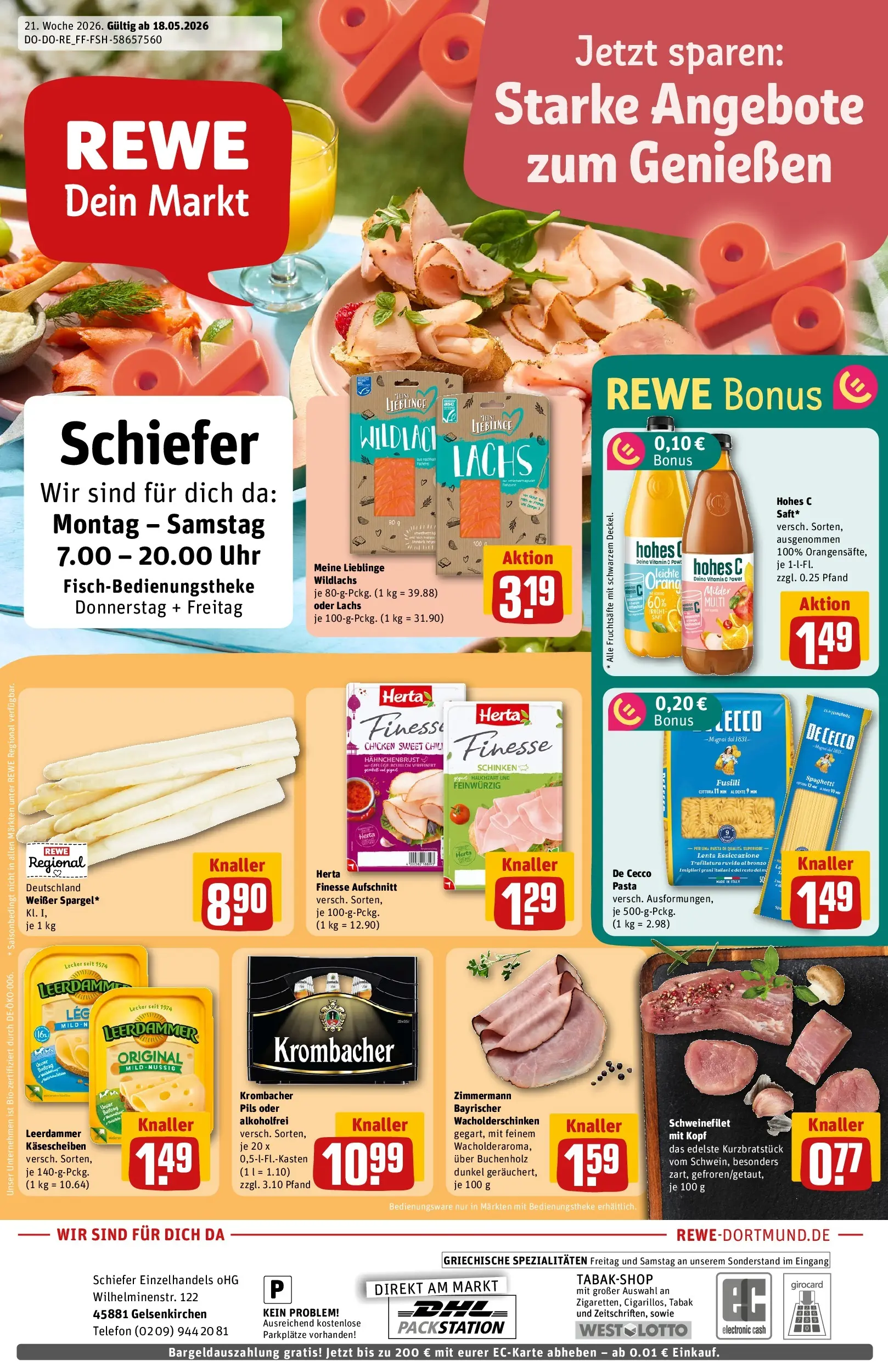 REWE Prospekt ab 17.05.2026 zum Blättern » Angebote | Seite: 1 | Produkte: Öl, Leerdammer, Krombacher, Schinken