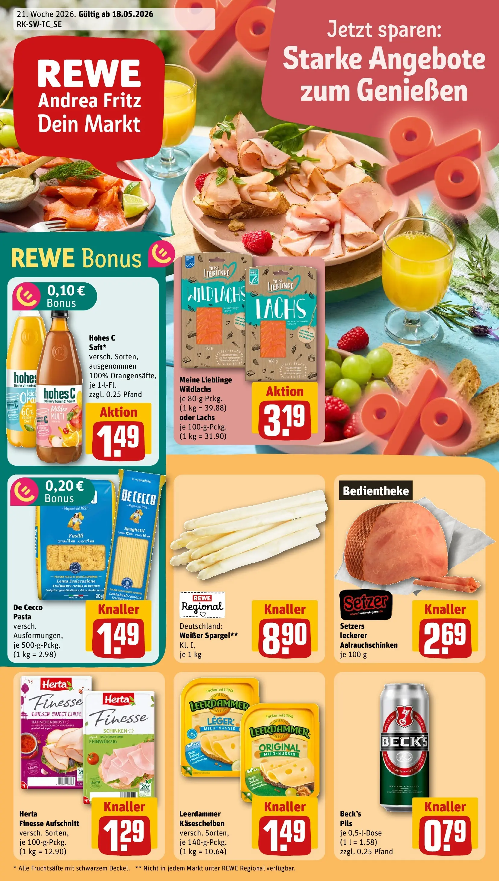 REWE Prospekt ab 17.05.2026 zum Blättern » Angebote | Seite: 1 | Produkte: Pils, Pasta, Schinken, Hahnchenbrust