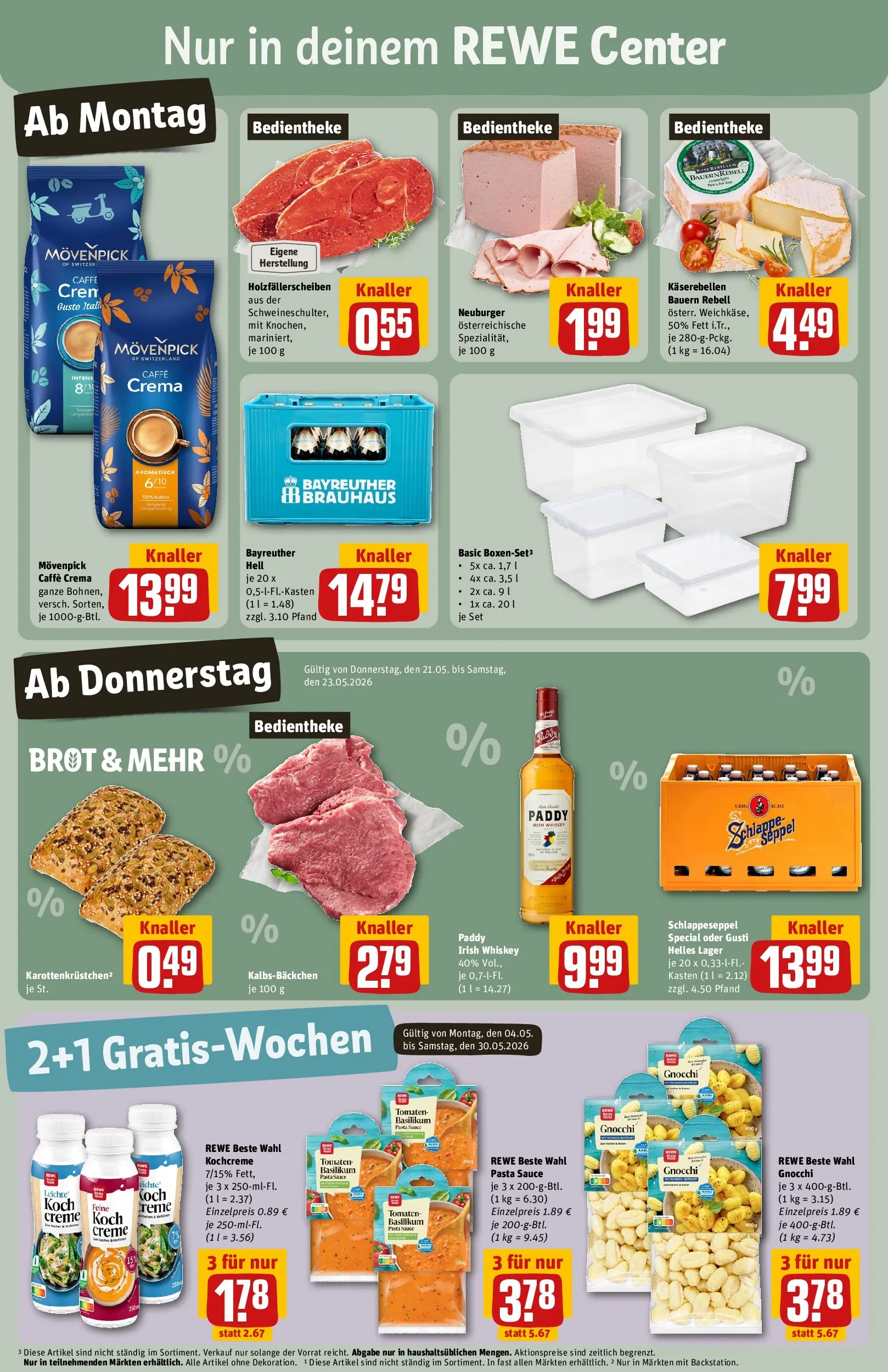 REWE Prospekt ab 17.05.2026 zum Blättern » Angebote | Seite: 3 | Produkte: Bayreuther hell, Tomaten, Creme, Pasta