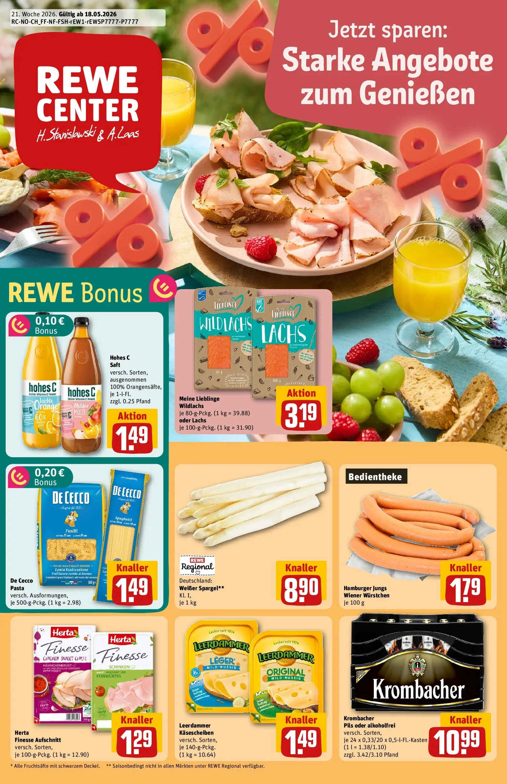 REWE Prospekt ab 17.05.2026 zum Blättern » Angebote | Seite: 1 | Produkte: Wiener wurstchen, Pasta, Hohes c, Saft