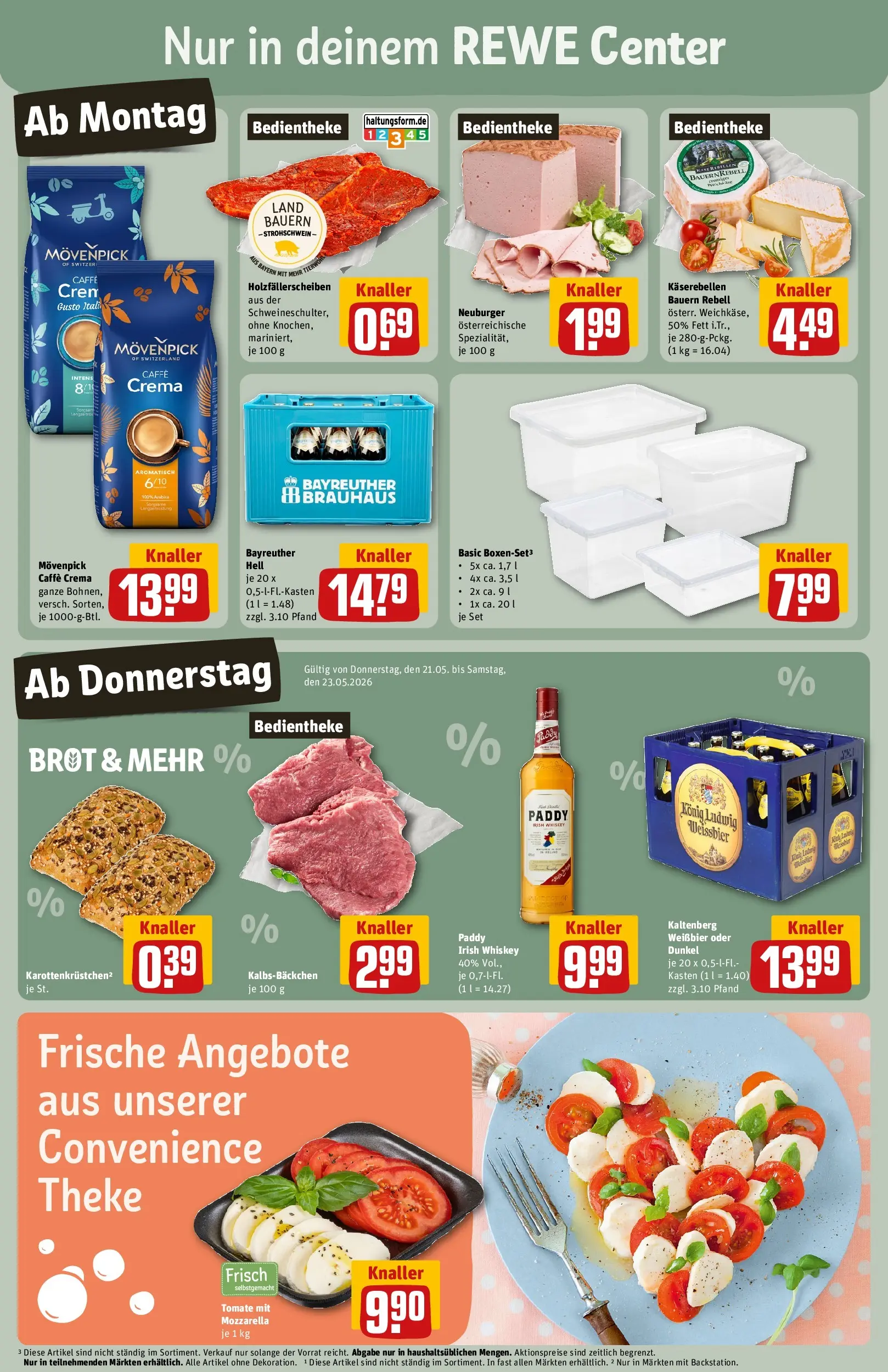 REWE Prospekt ab 17.05.2026 zum Blättern » Angebote | Seite: 3 | Produkte: Bayreuther hell, Theke, Mozzarella, Brot