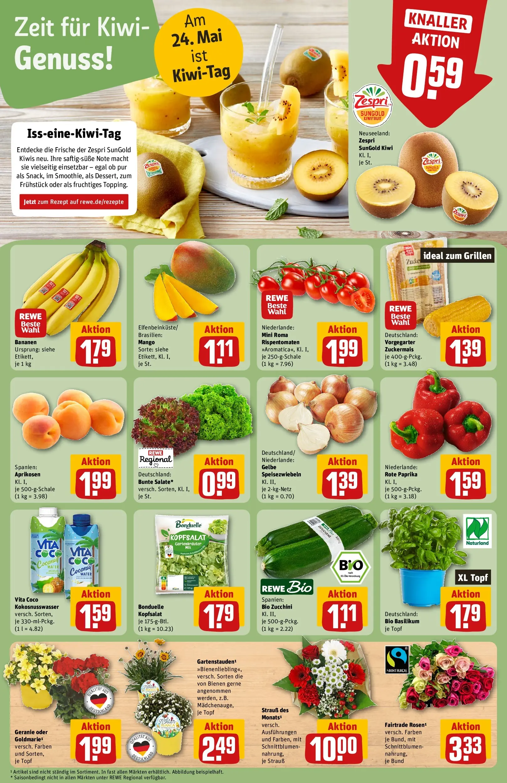 REWE Prospekt ab 17.05.2026 zum Blättern » Angebote | Seite: 10 | Produkte: Bananen, Mango, Zucchini, Kiwi