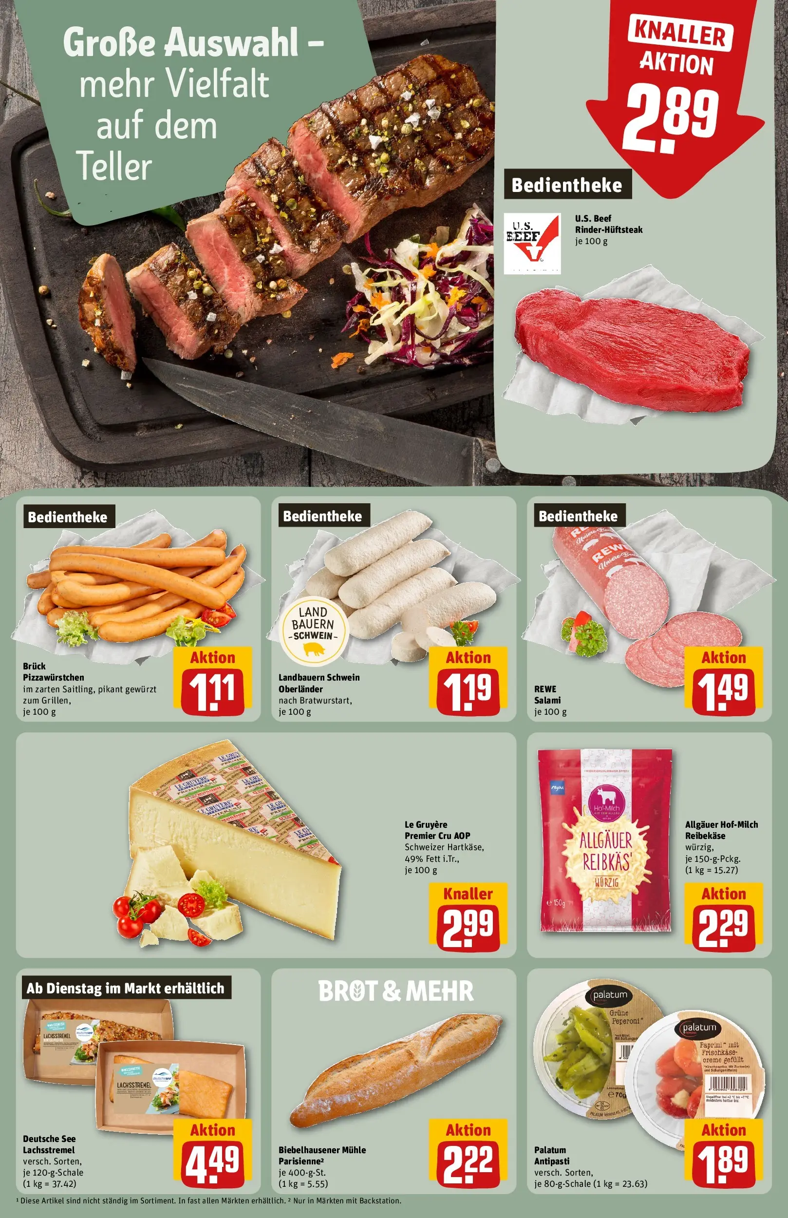REWE Prospekt ab 17.05.2026 zum Blättern » Angebote | Seite: 24 | Produkte: Lachs, Salami, Steak, Reibekase