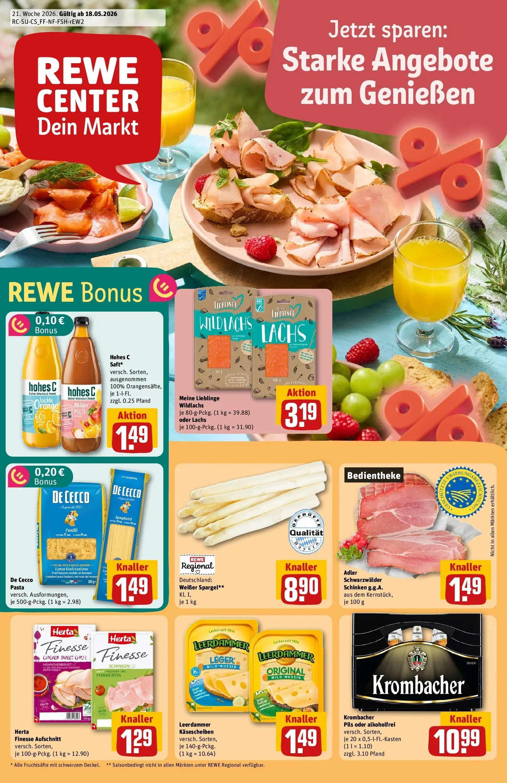 REWE Prospekt ab 17.05.2026 zum Blättern » Angebote | Seite: 1 | Produkte: Pils, Lachs, Pasta, Hahnchenbrust