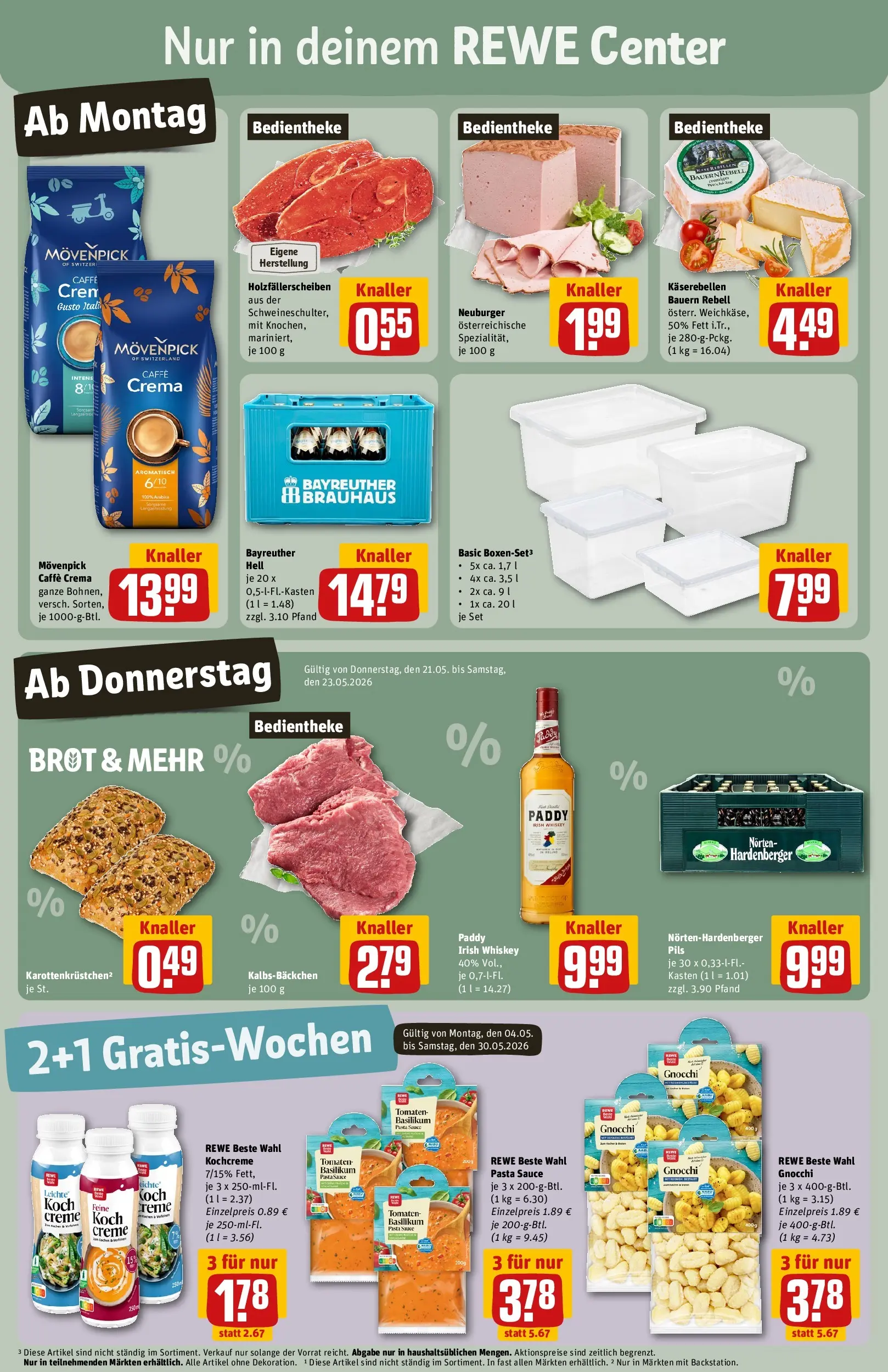 REWE Prospekt ab 17.05.2026 zum Blättern » Angebote | Seite: 3 | Produkte: Bayreuther hell, Tomaten, Creme, Pasta