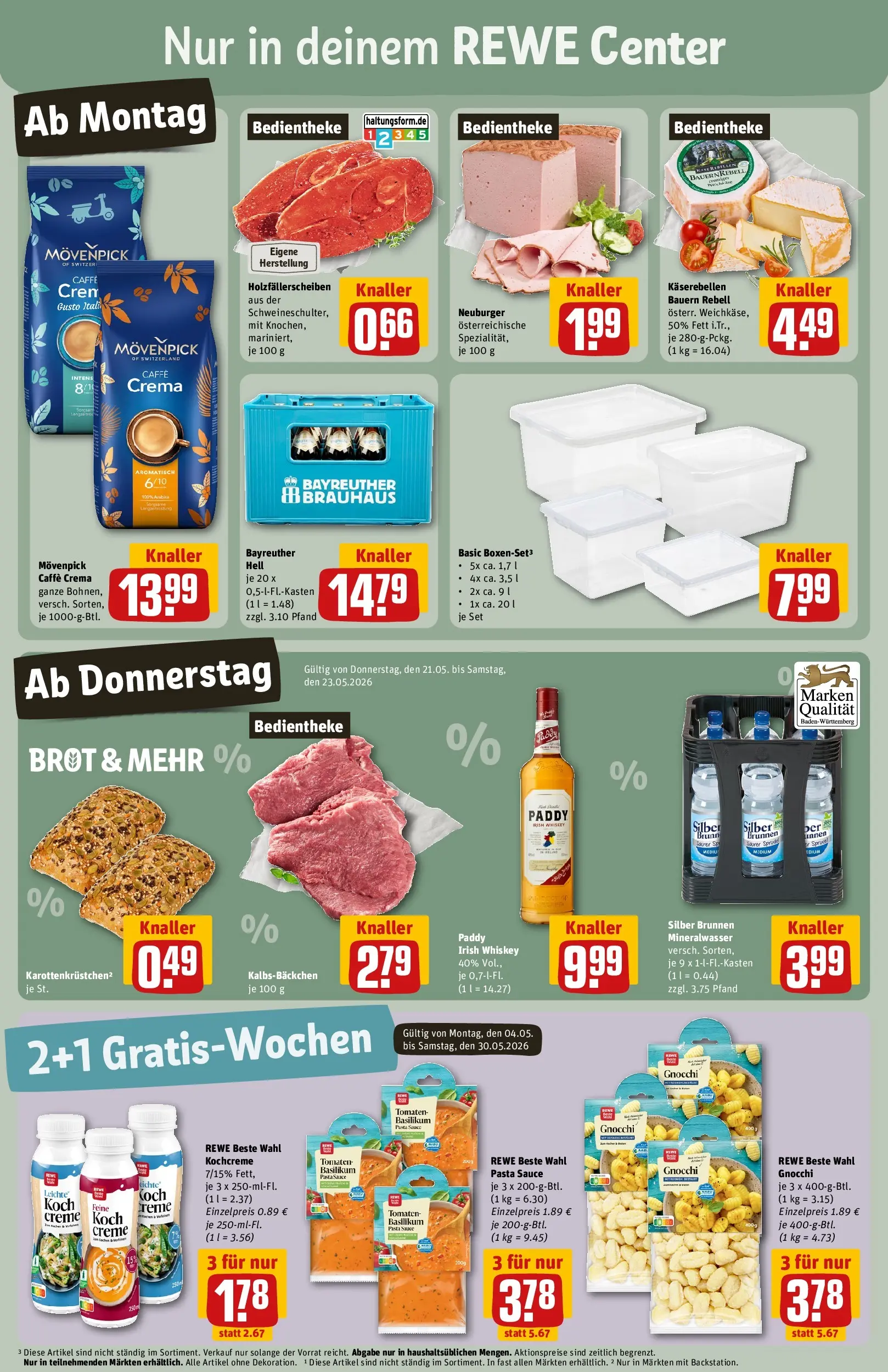 REWE Prospekt ab 17.05.2026 zum Blättern » Angebote | Seite: 3 | Produkte: Bayreuther hell, Tomaten, Pasta, Brot