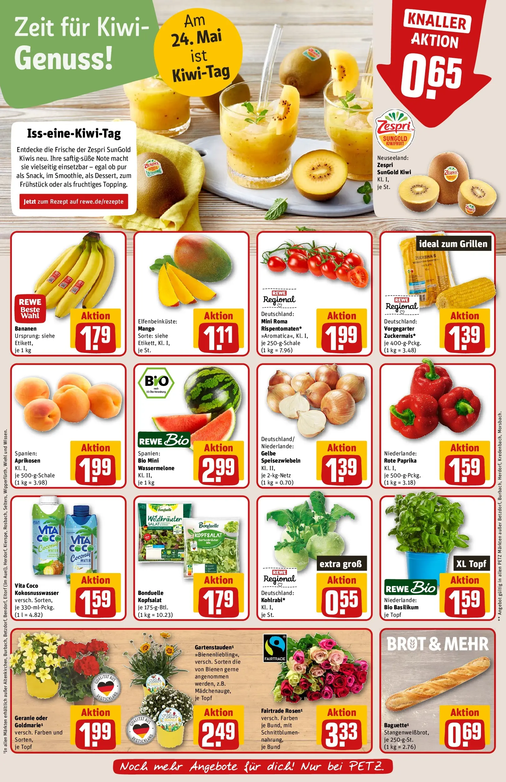 REWE Prospekt ab 17.05.2026 zum Blättern » Angebote | Seite: 12 | Produkte: Baguette, Bananen, Wassermelone, Kiwi