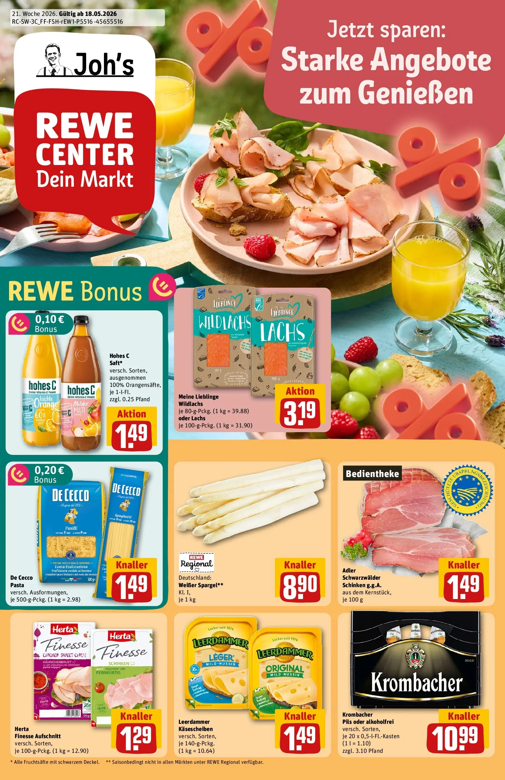 REWE Prospekt ab 17.05.2026 zum Blättern » Angebote | Seite: 1 | Produkte: Spargel, Krombacher, Herta finesse, Hahnchenbrust