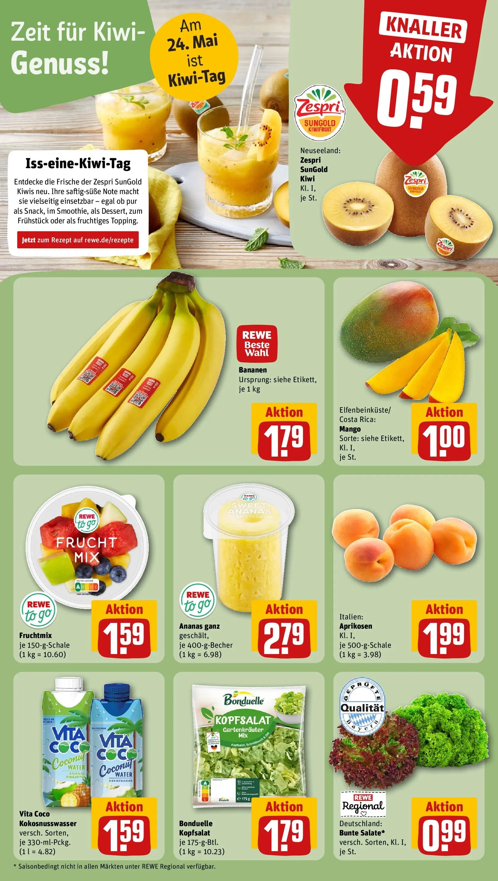 REWE Prospekt ab 17.05.2026 zum Blättern » Angebote | Seite: 12 | Produkte: Bananen, Ananas, Mango, Kiwi