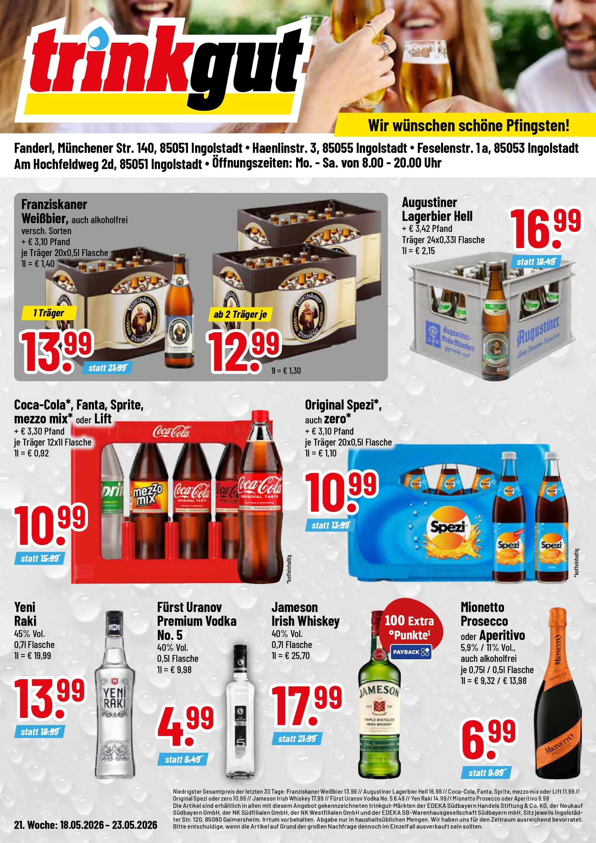 Trinkgut Prospekt Ingolstadt	 (ab 17.05.2026) » Angebote online | Seite: 1 | Produkte: Franziskaner, Cola, Jameson, Prosecco