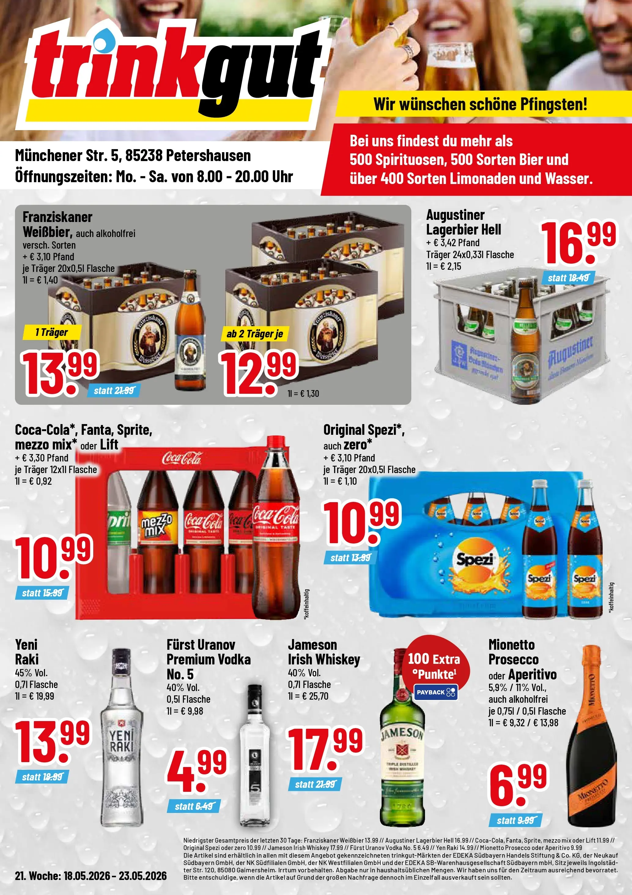 Trinkgut Prospekt Petershausen	 (ab 17.05.2026) » Angebote online | Seite: 1 | Produkte: Franziskaner, Cola, Weißbier, Jameson