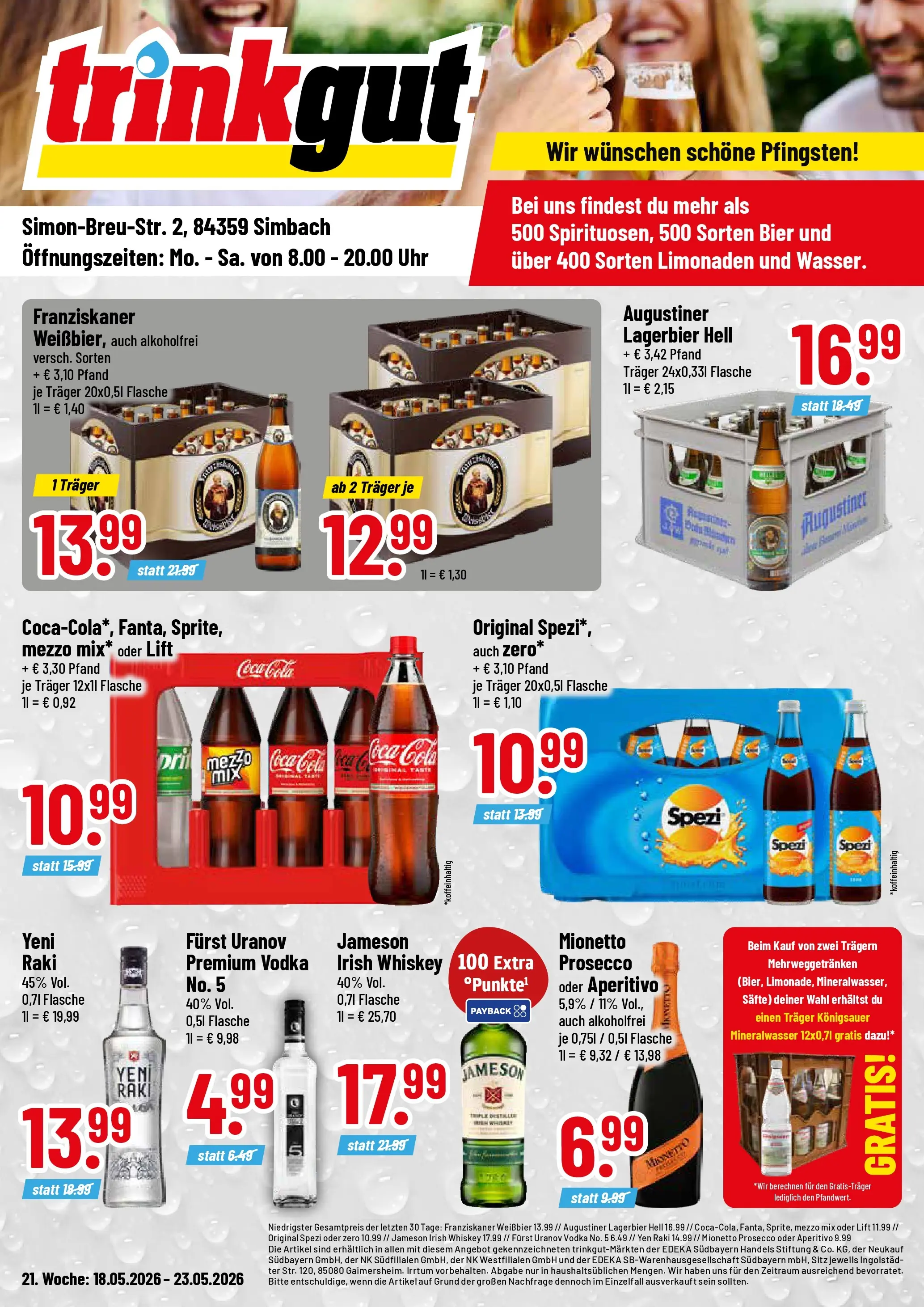 Trinkgut Prospekt Simbach/Inn	 (ab 17.05.2026) » Angebote online | Seite: 1 | Produkte: Bier, Weißbier, Jameson, Mineralwasser