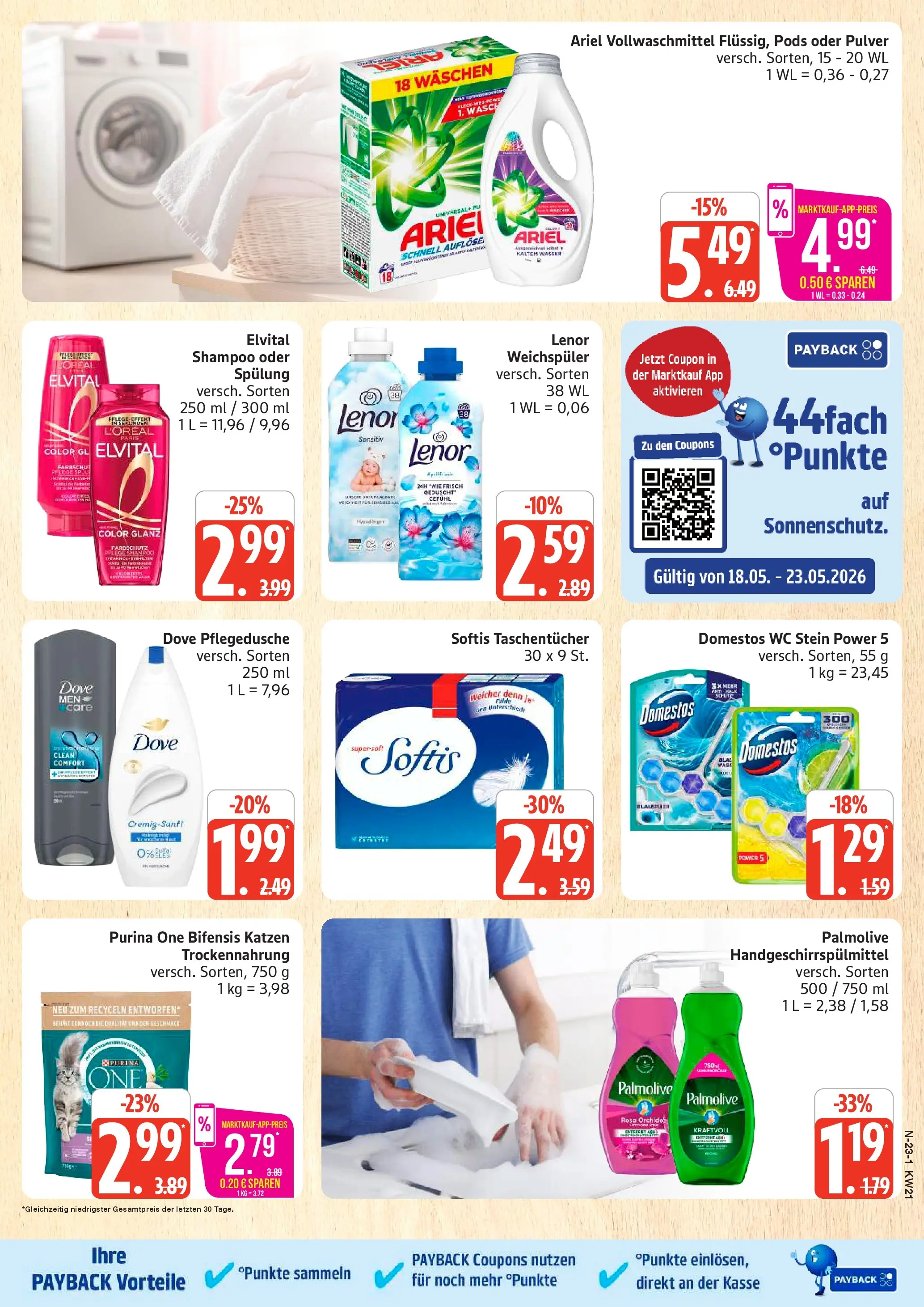 Marktkauf Prospekt Neuenkirchen (ab 17.05.2026) » Angebote online | Seite: 23 | Produkte: Purina one, Wasser, Weichspüler, WC Stein